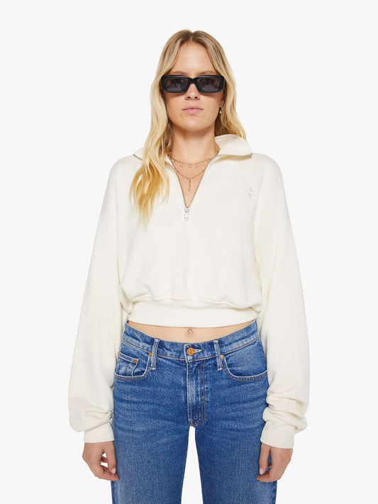 Mother Denim Eterne Cropped Half-Zip Sweatshirt White (Open)