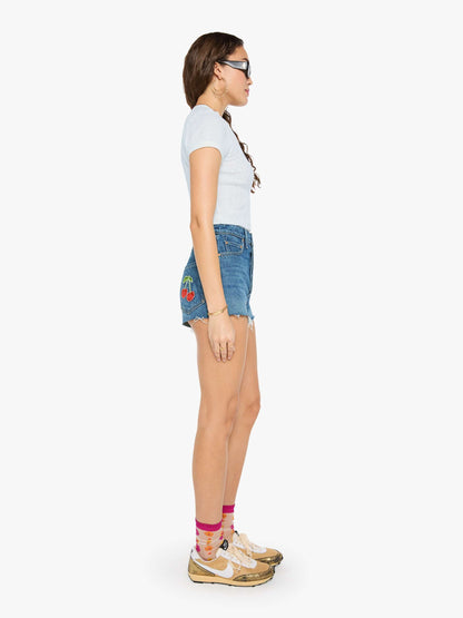 Mother Denim The Tune Up Short Fray Green Thumb With Cherries