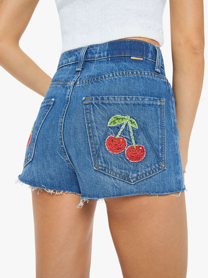 Mother Denim The Tune Up Short Fray Green Thumb With Cherries