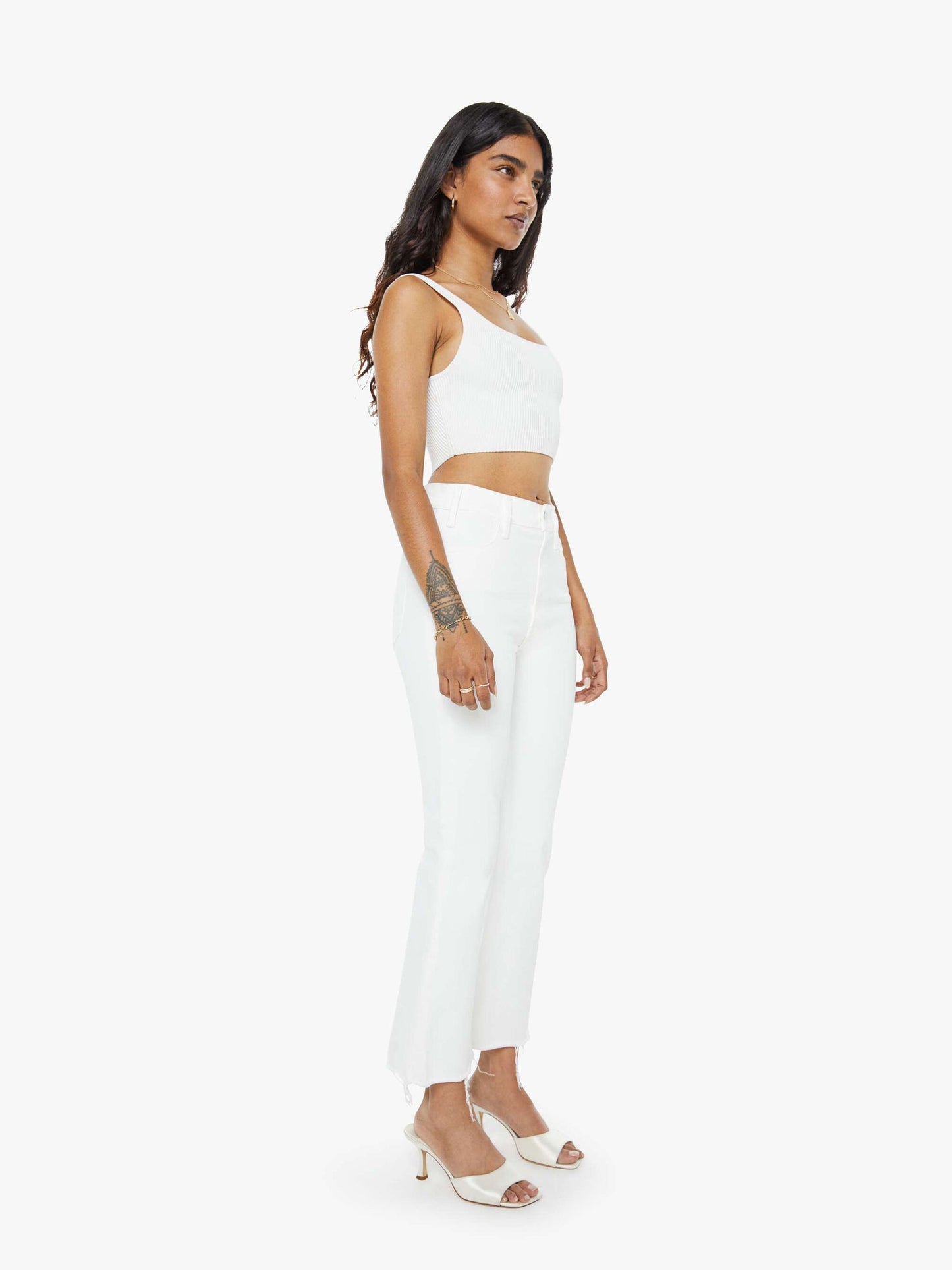 Mother Denim PETITES The Lil Hustler Ankle Fray White