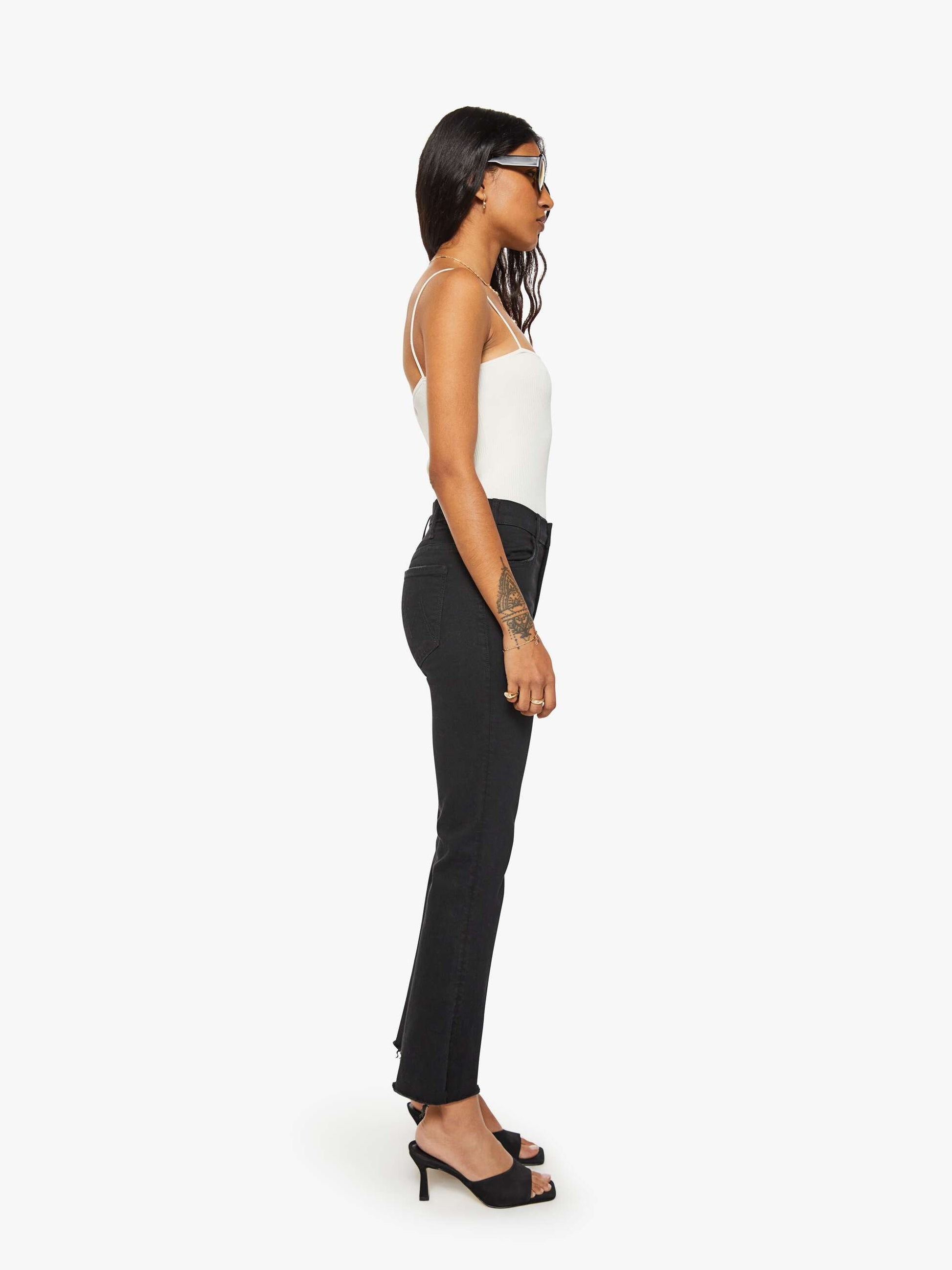 Mother Denim PETITES The Lil Hustler Ankle Fray Black