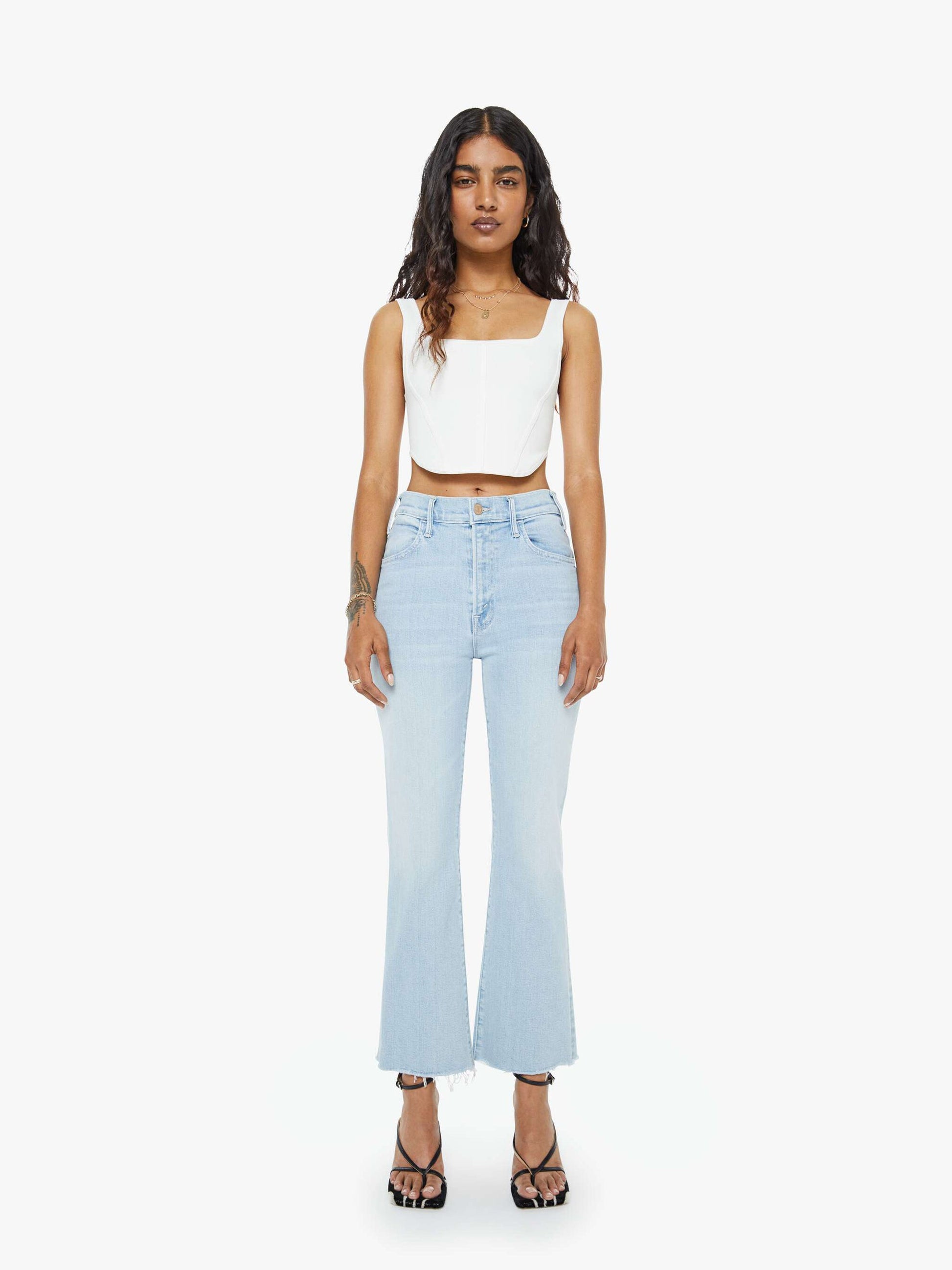Mother Denim PETITES The Lil Hustler Ankle Fray Blue (Light-Pastel)