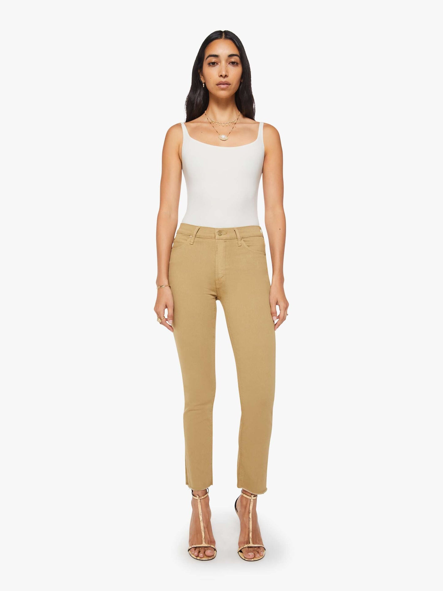 Mother Denim The Mid Rise Dazzler Ankle Fray Beige (Light)