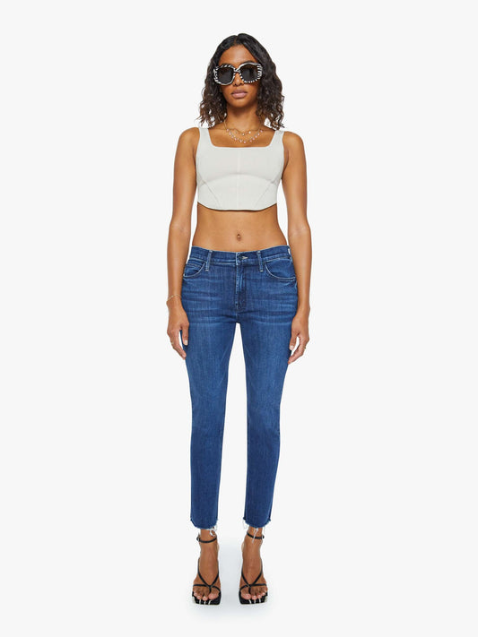 Mother Denim The Mid Rise Dazzler Ankle Fray Blue (Navy)