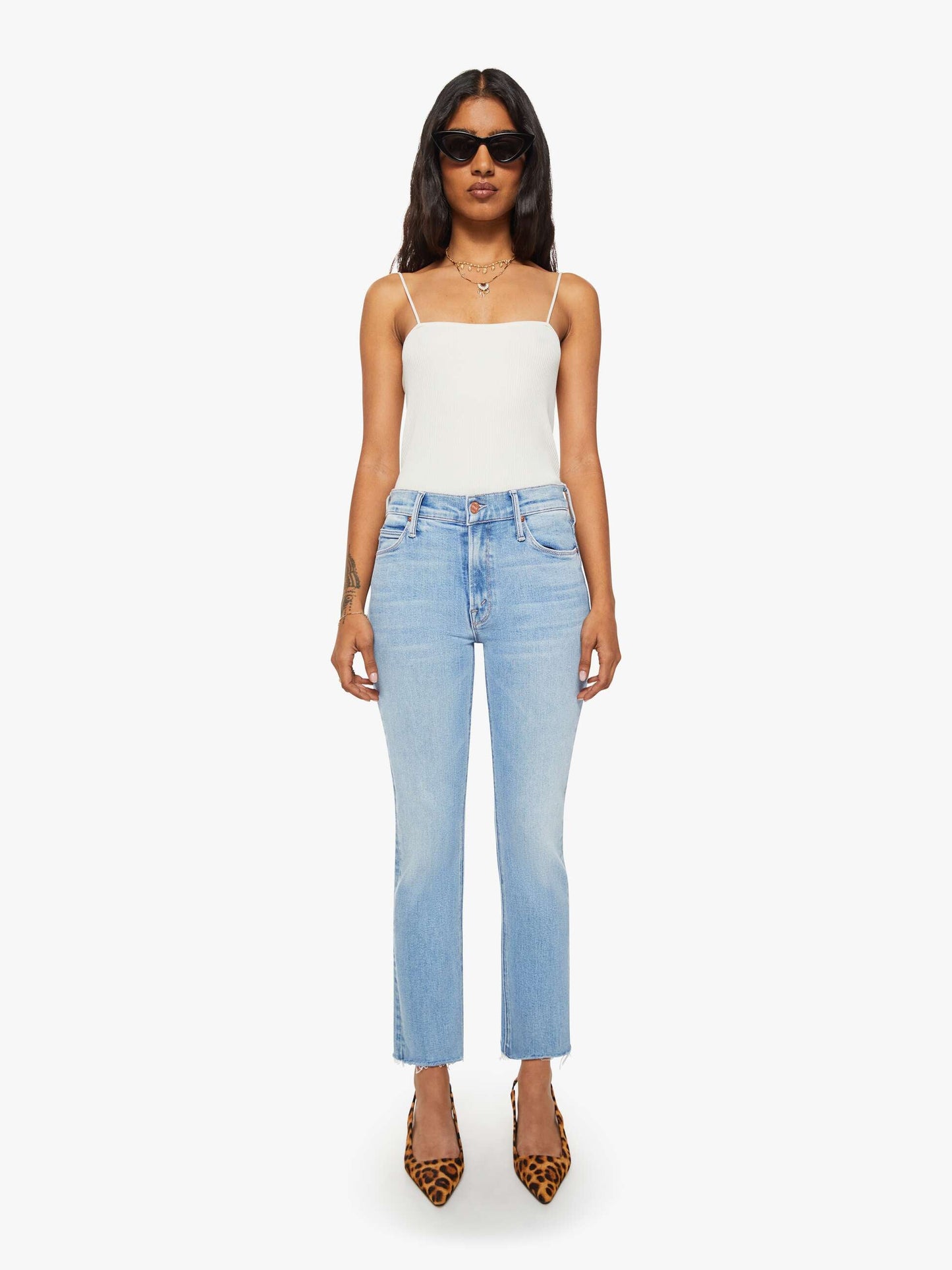 Mother Denim PETITES The Lil Mid Rise Dazzler Ankle Fray Blue (Medium)