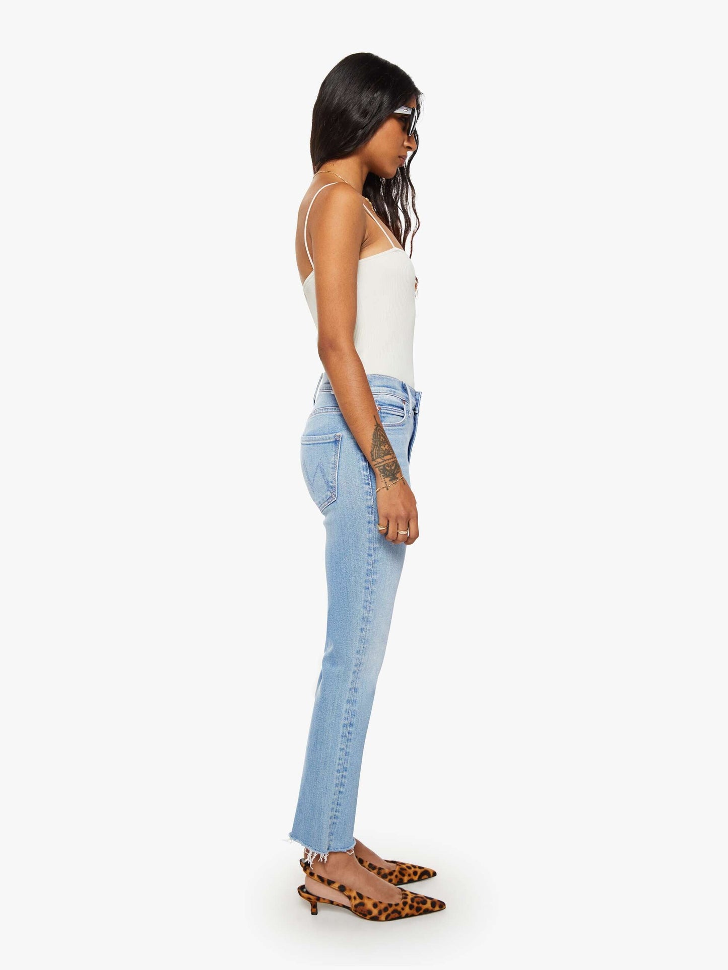 Mother Denim PETITES The Lil Mid Rise Dazzler Ankle Fray Blue (Medium)