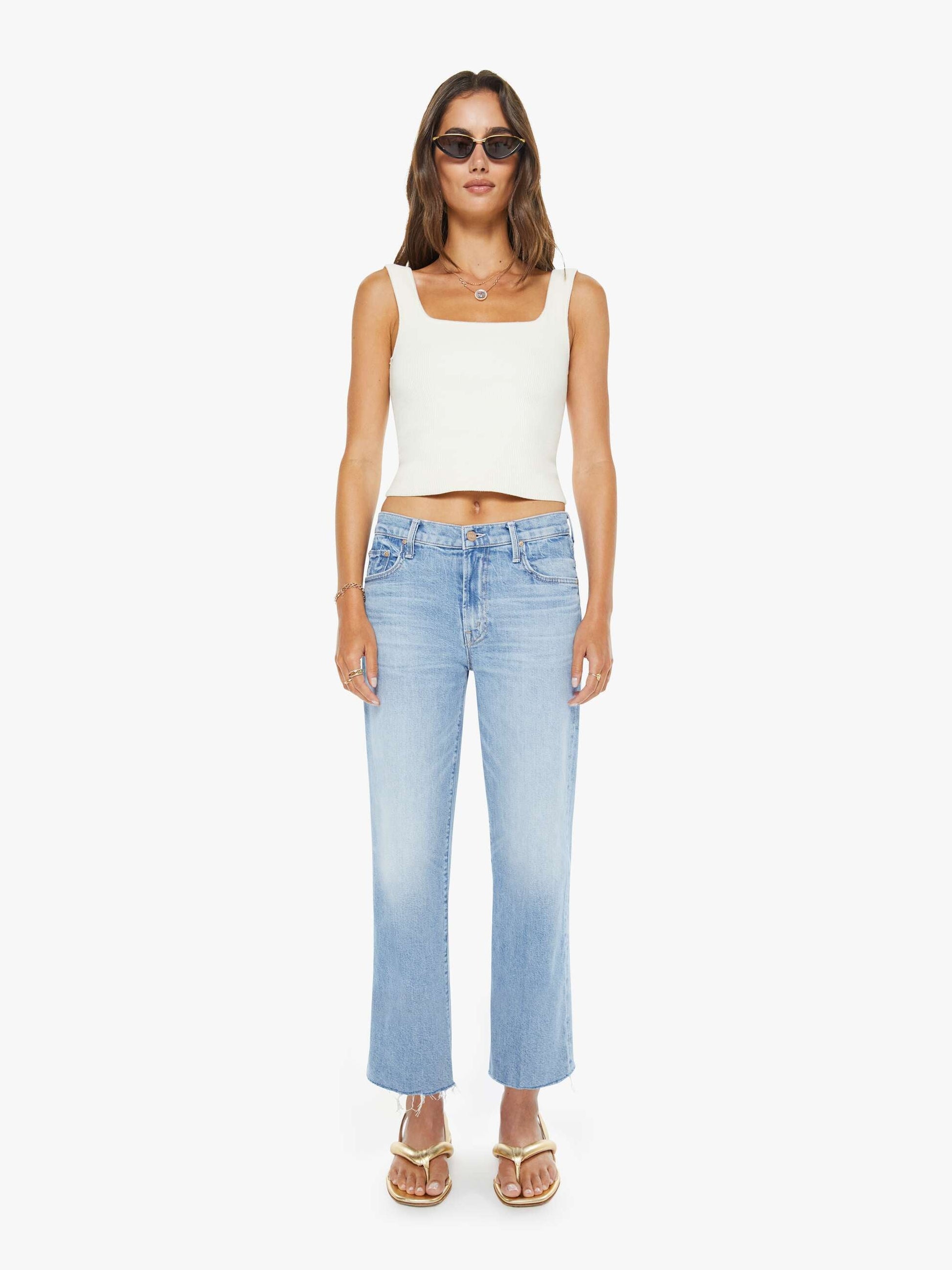Mother Denim The Mid Rise Rambler Zip Ankle Fray Comeback Kid