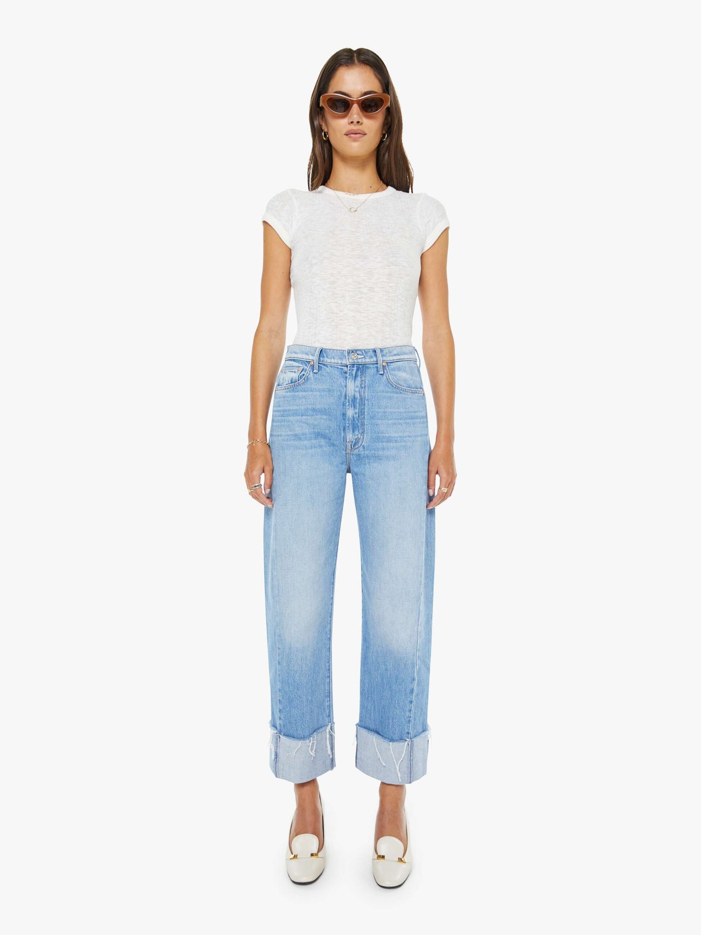 Mother Denim The Half-Pipe Ankle Cuff Fray Blue (Medium)