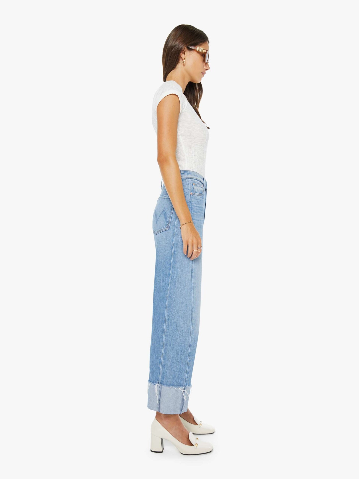 Mother Denim The Half-Pipe Ankle Cuff Fray Blue (Medium)