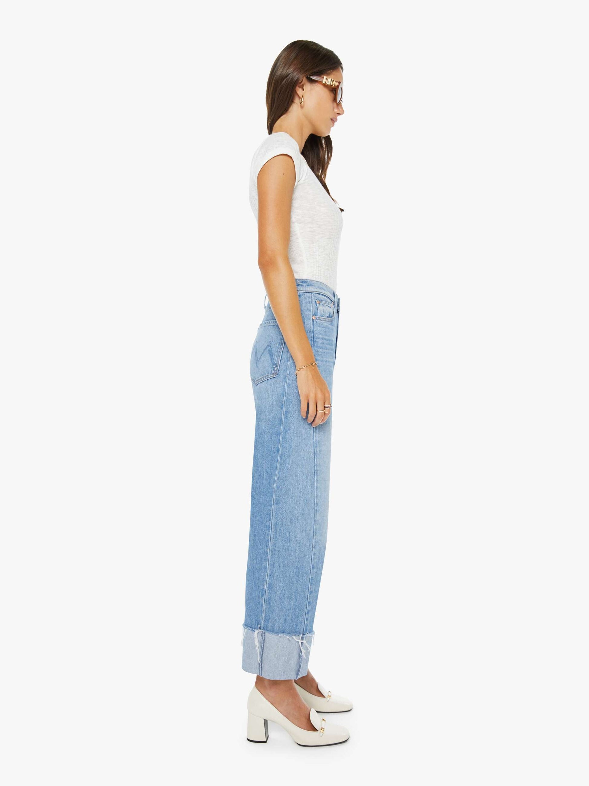 Mother Denim The Half-Pipe Ankle Cuff Fray Blue (Medium)
