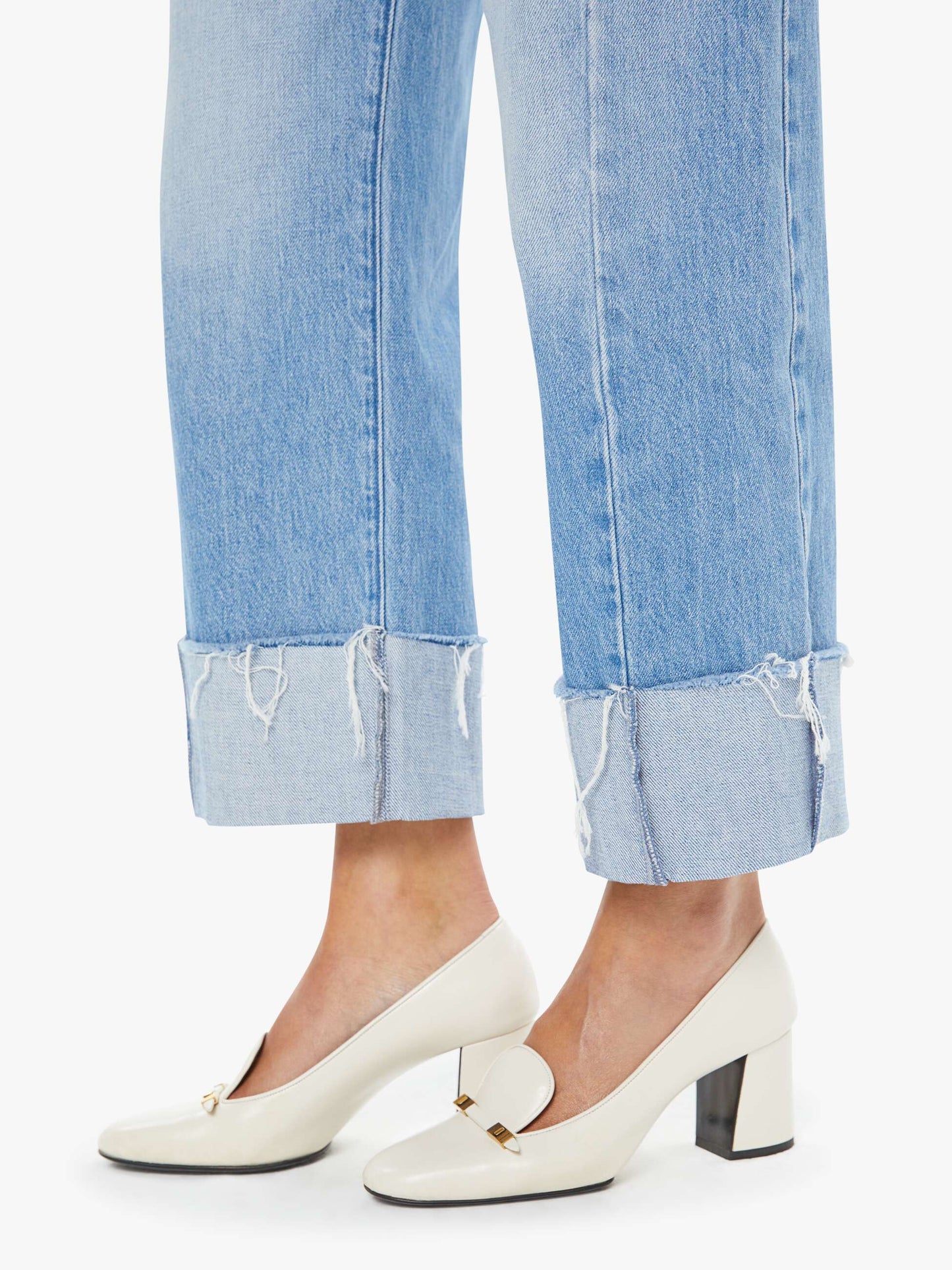 Mother Denim The Half-Pipe Ankle Cuff Fray Blue (Medium)
