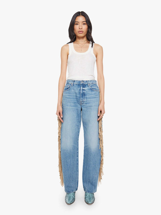 Mother Denim The Fringe Half-Pipe Button Sneak Blue (Medium)