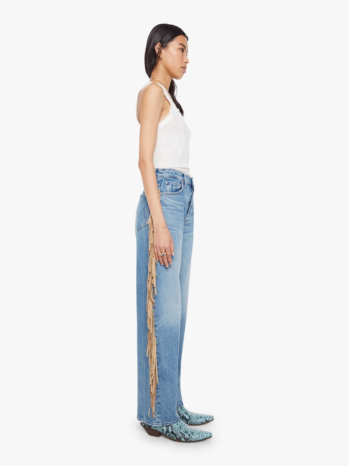 Mother Denim The Fringe Half-Pipe Button Sneak Blue (Medium)