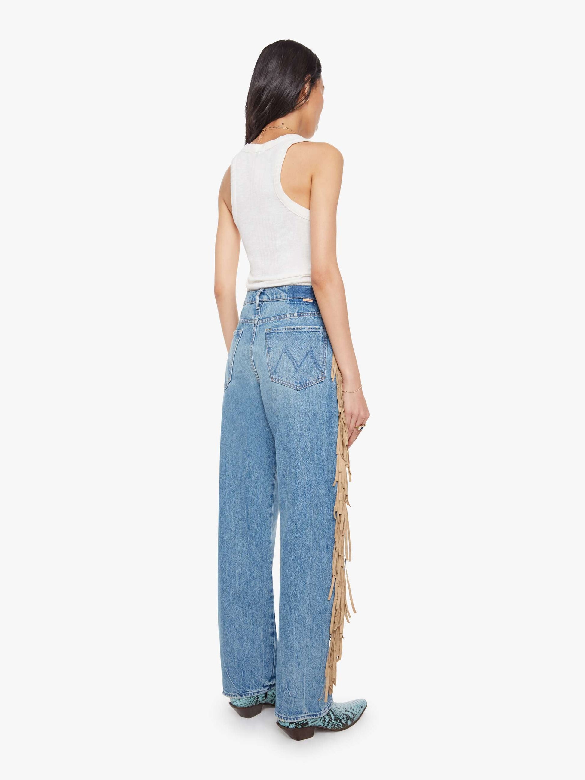 Mother Denim The Fringe Half-Pipe Button Sneak Blue (Medium)