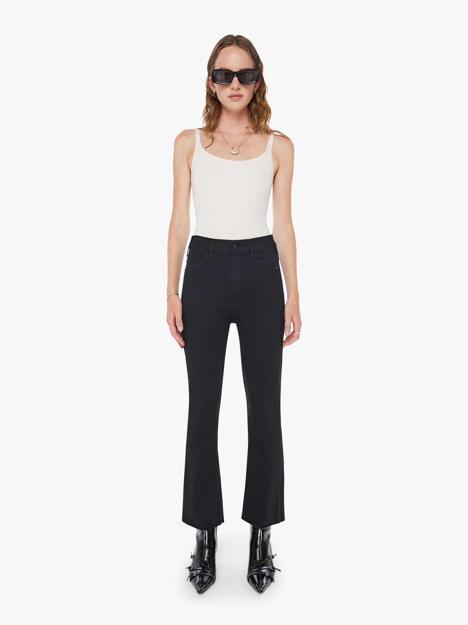 Mother Denim The Hustler Ankle Fray Black