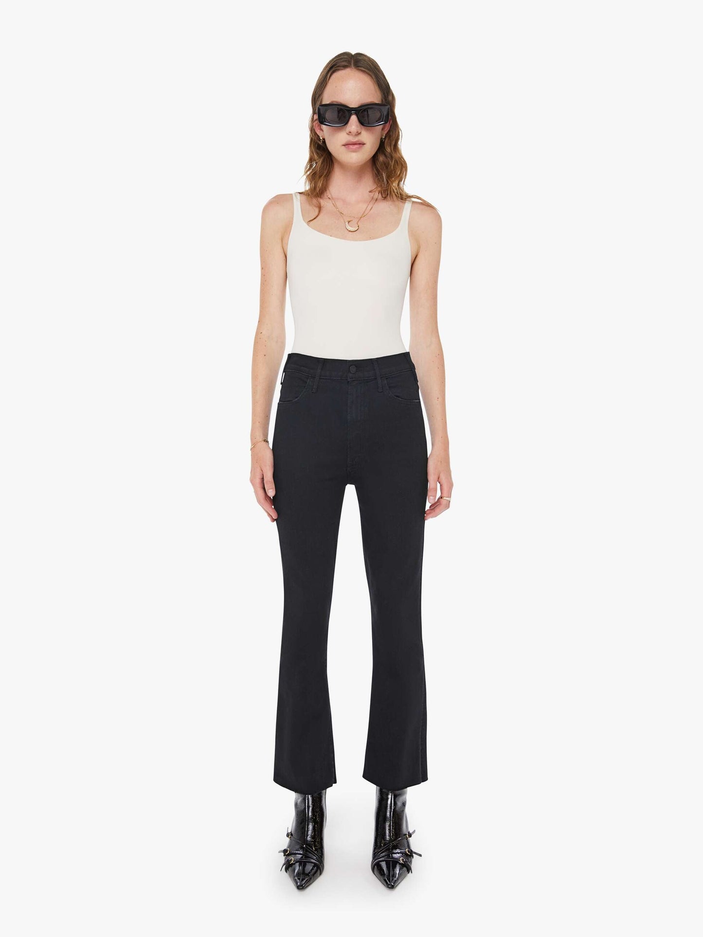 Mother Denim The Hustler Ankle Fray Black