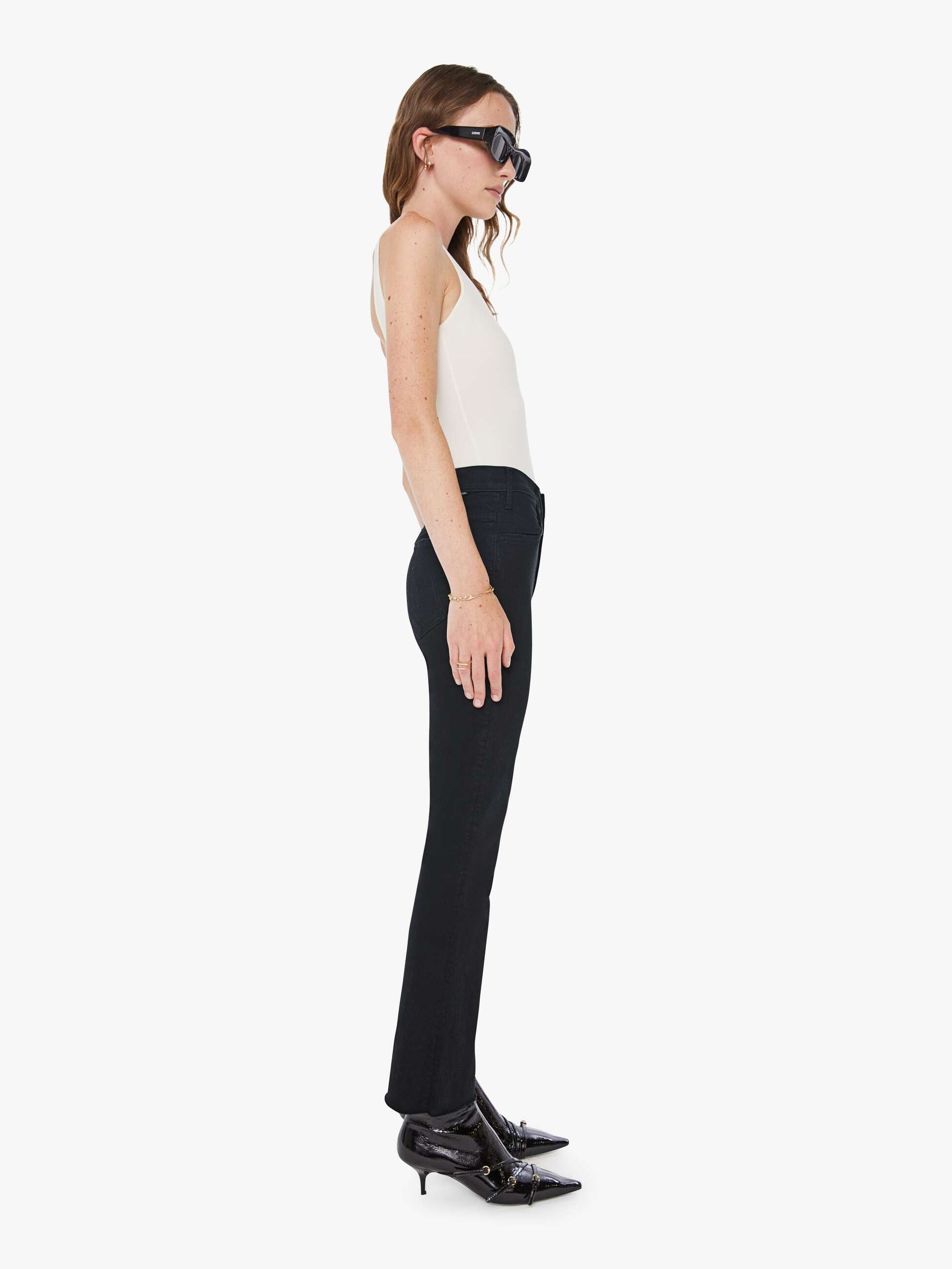 Mother Denim The Hustler Ankle Fray Black