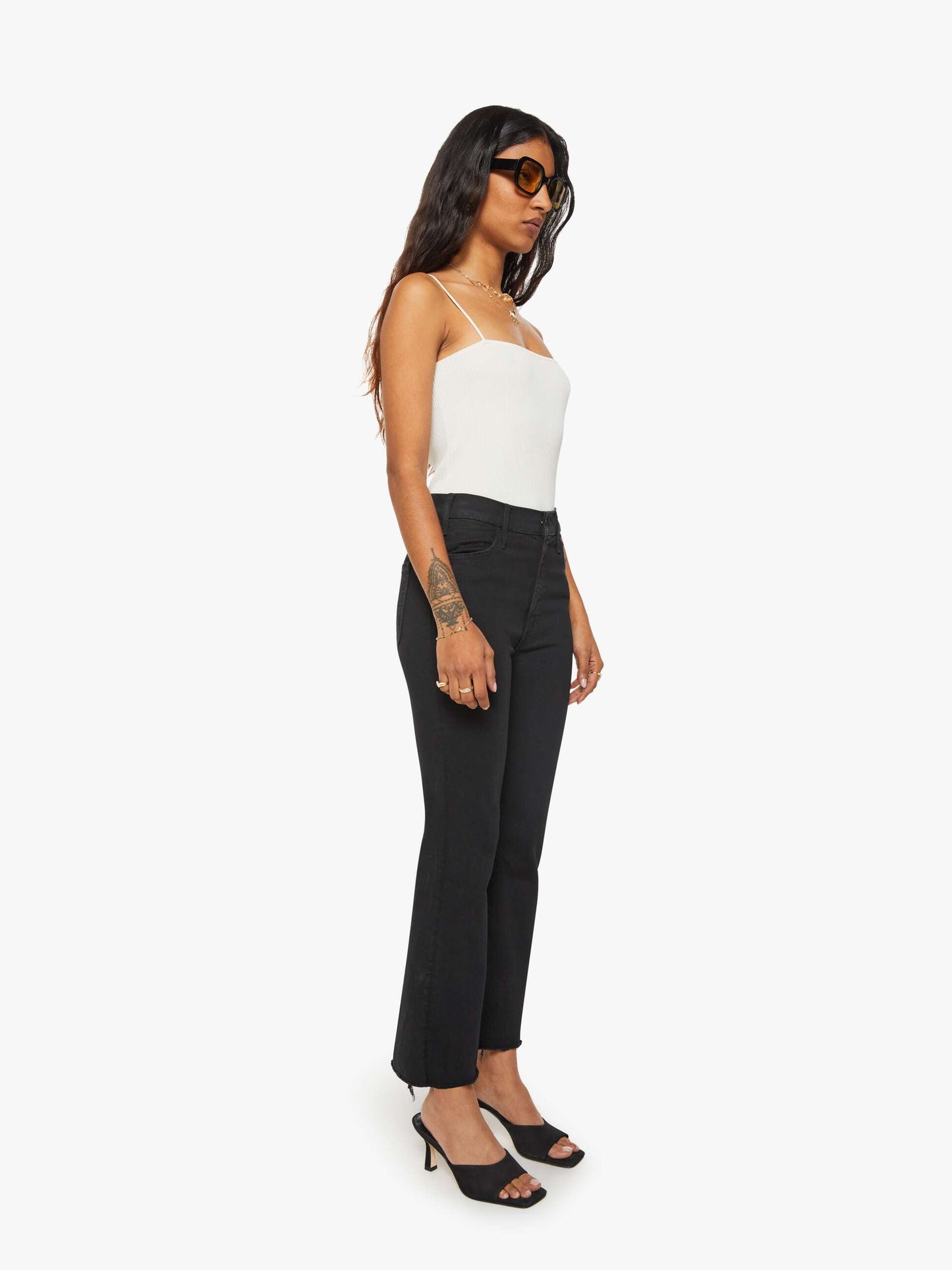 Mother Denim PETITES The Lil Hustler Ankle Fray Black