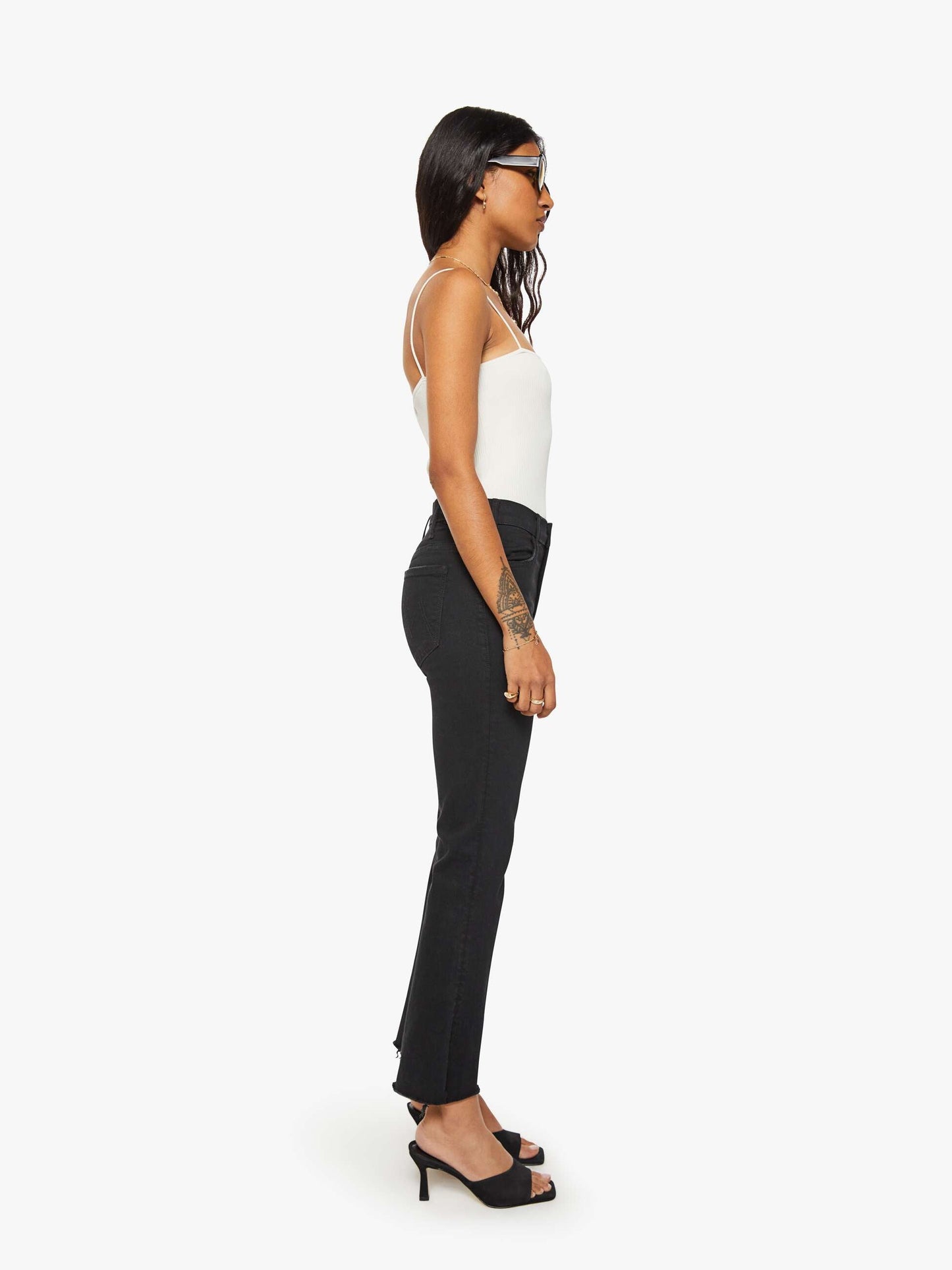 Mother Denim PETITES The Lil Hustler Ankle Fray Black