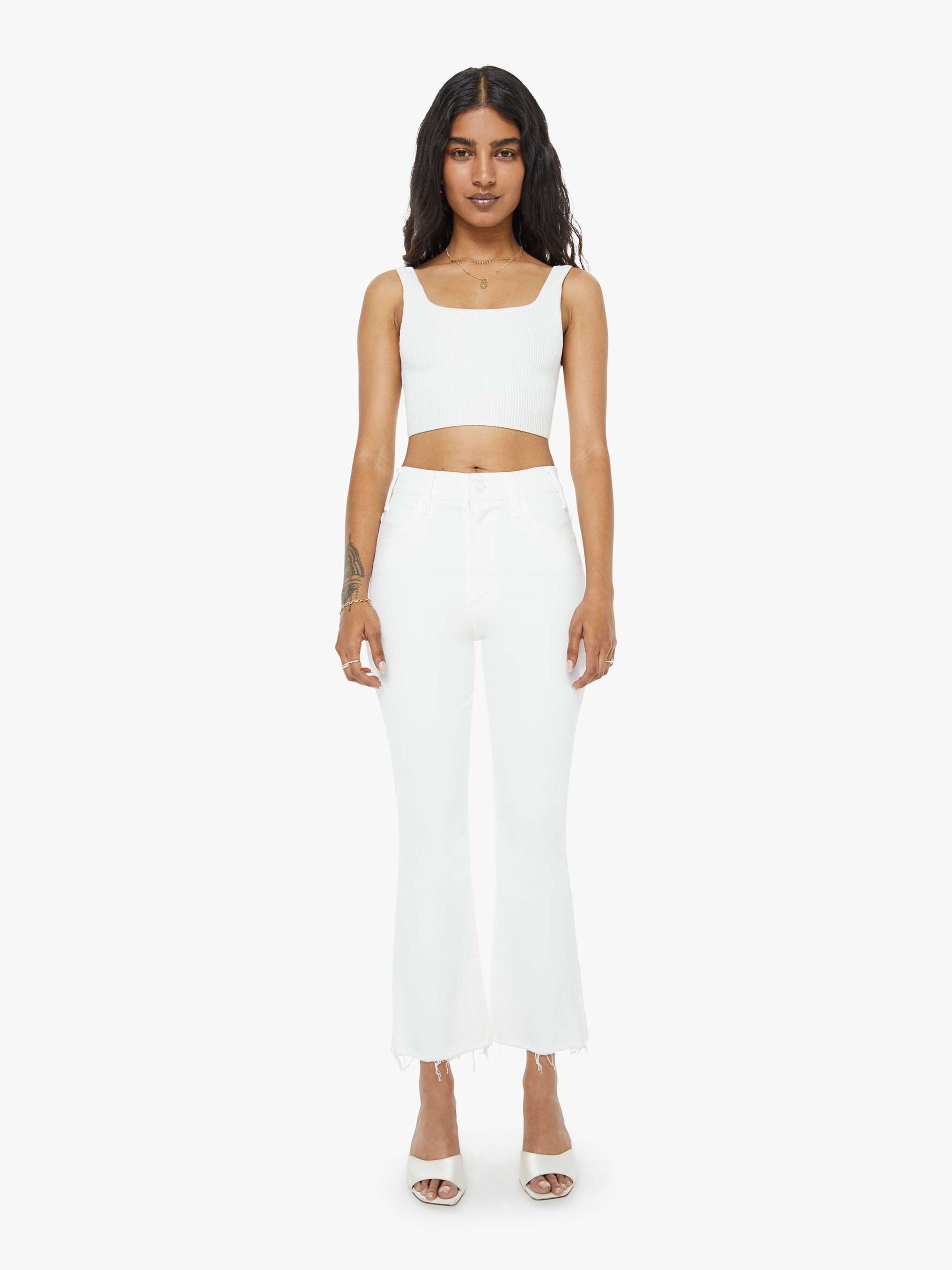 Mother Denim PETITES The Lil Hustler Ankle Fray White