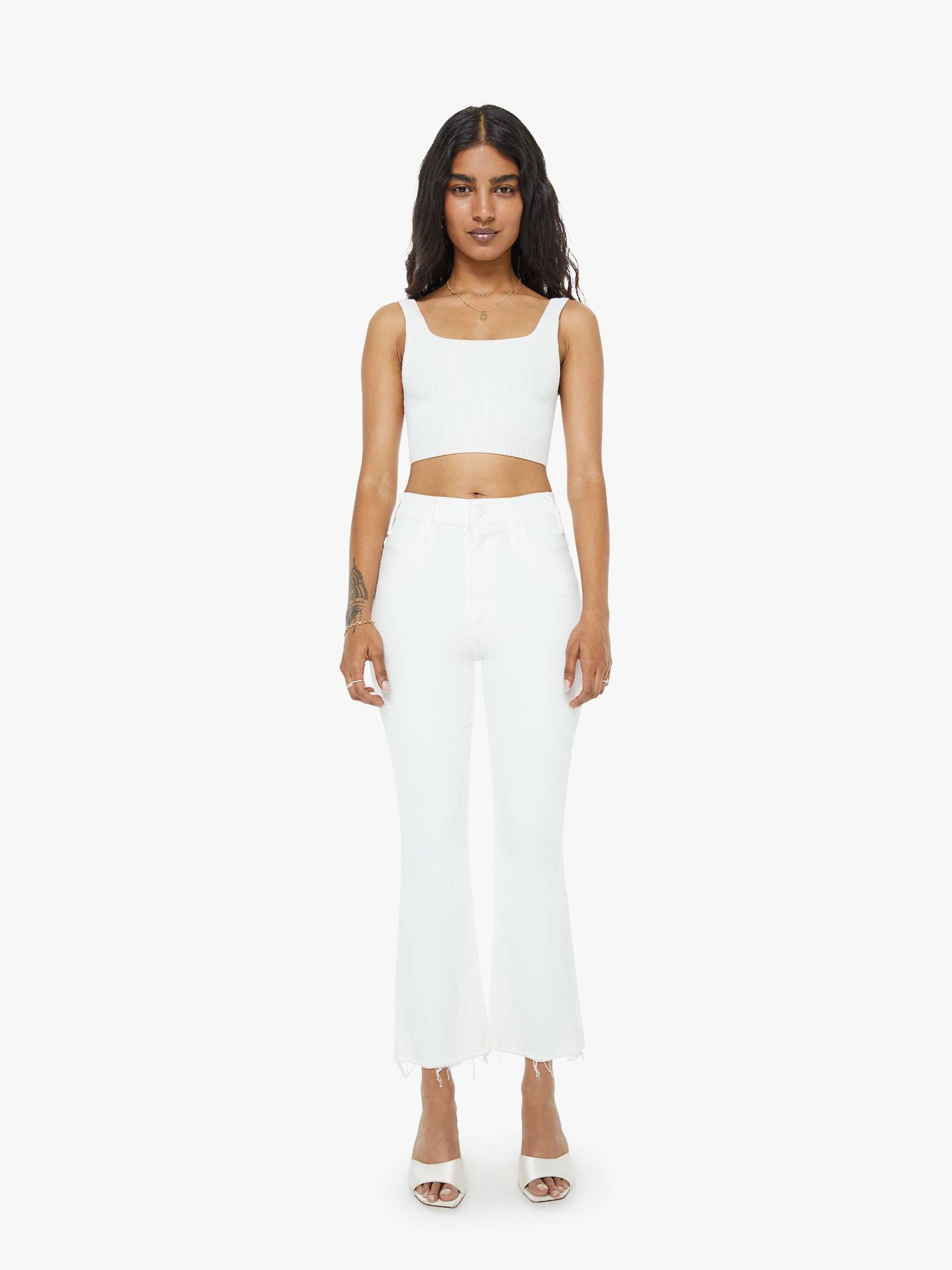 Mother Denim PETITES The Lil Hustler Ankle Fray White