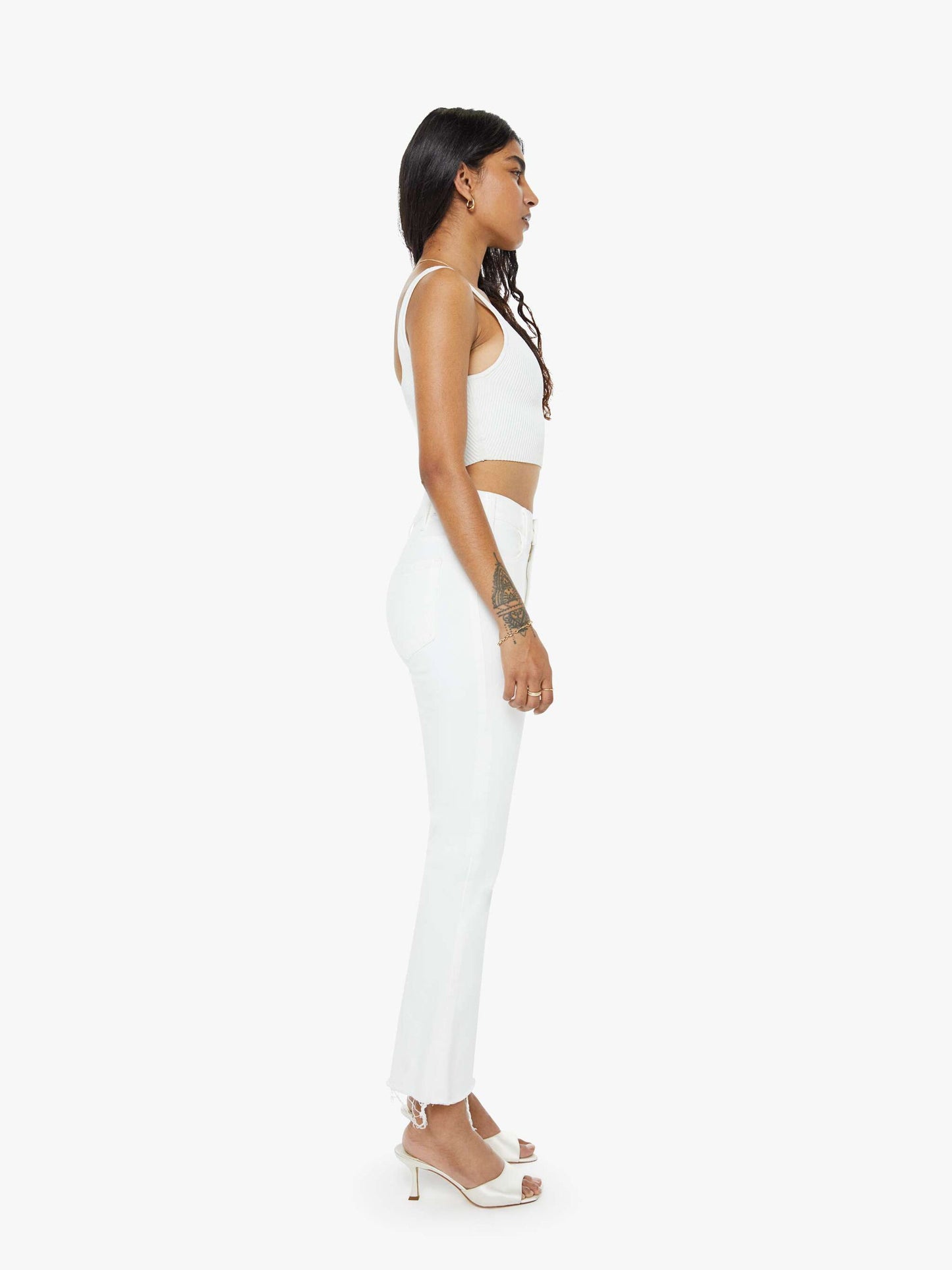 Mother Denim PETITES The Lil Hustler Ankle Fray White