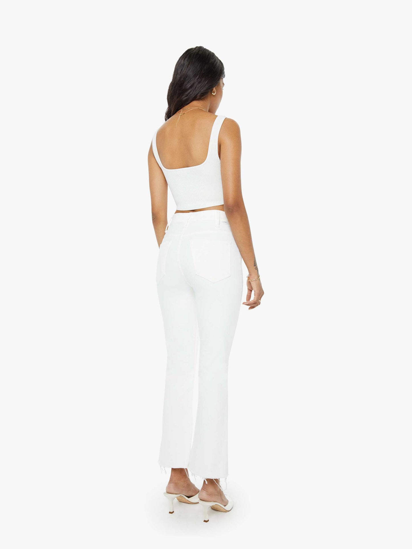 Mother Denim PETITES The Lil Hustler Ankle Fray White