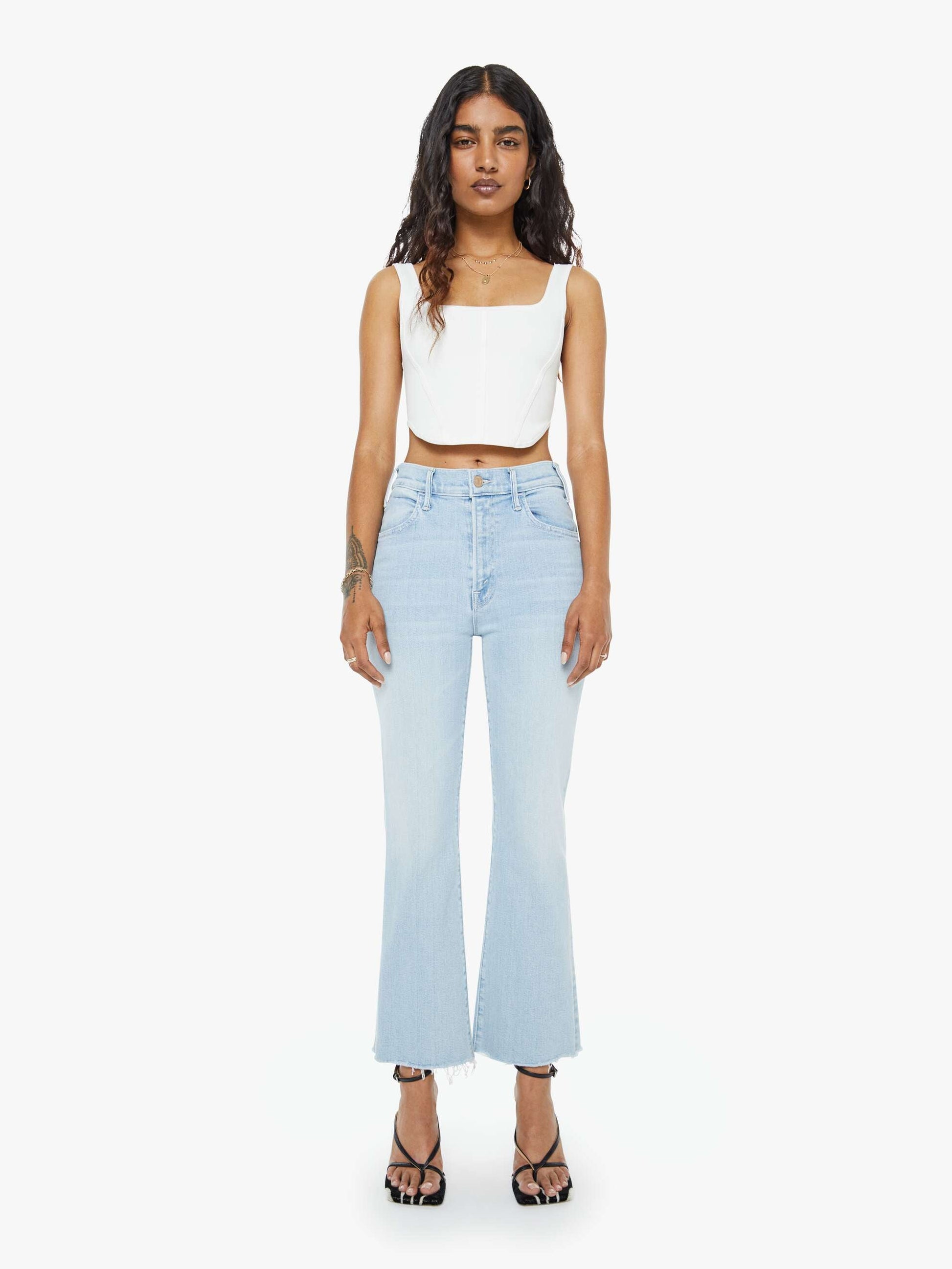 Mother Denim PETITES The Lil Hustler Ankle Fray Blue (Light-Pastel)