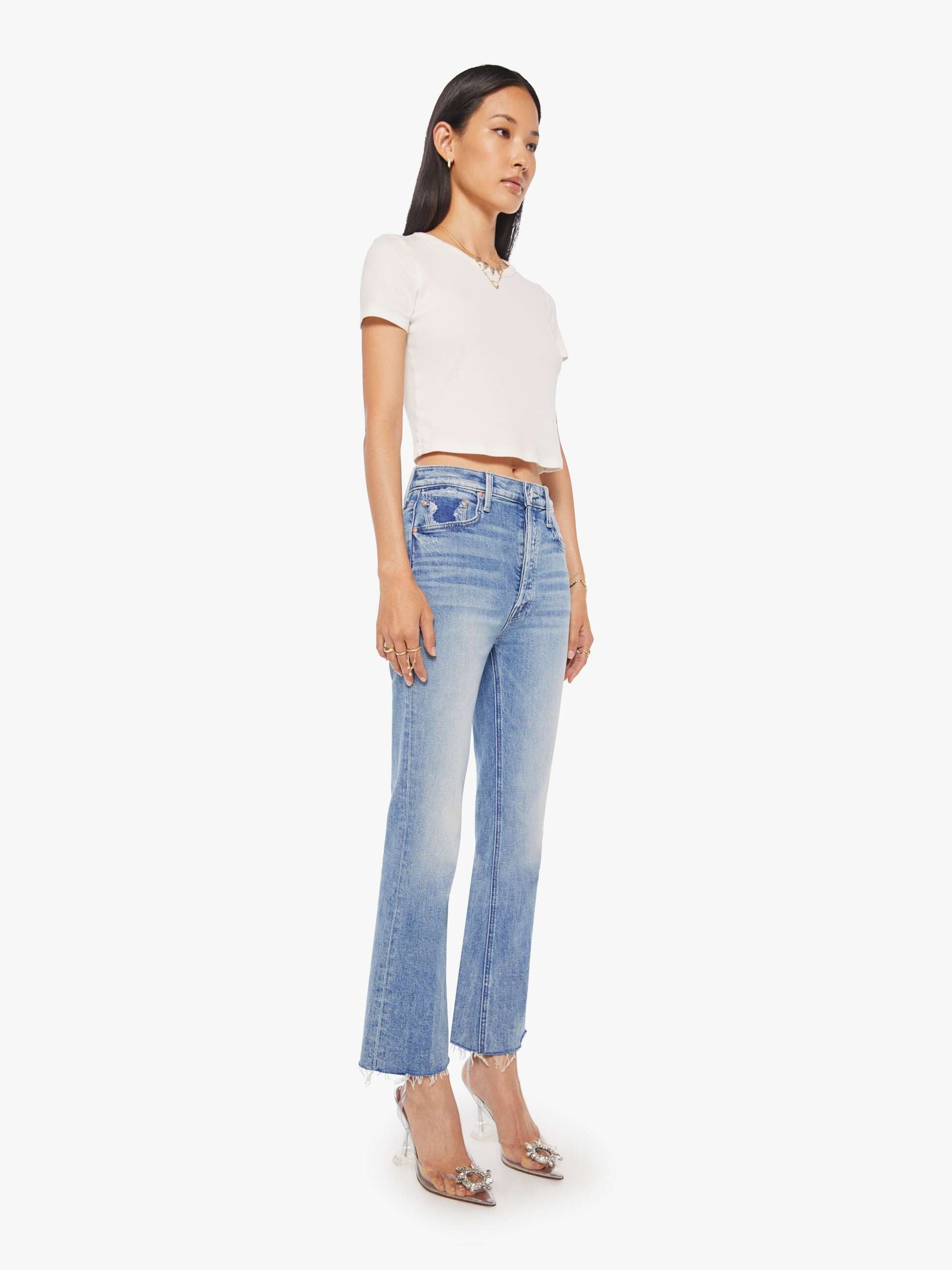 Mother Denim THE TRIPPER FLOOD FRAY LEFT IN THE DUST Medium Blue