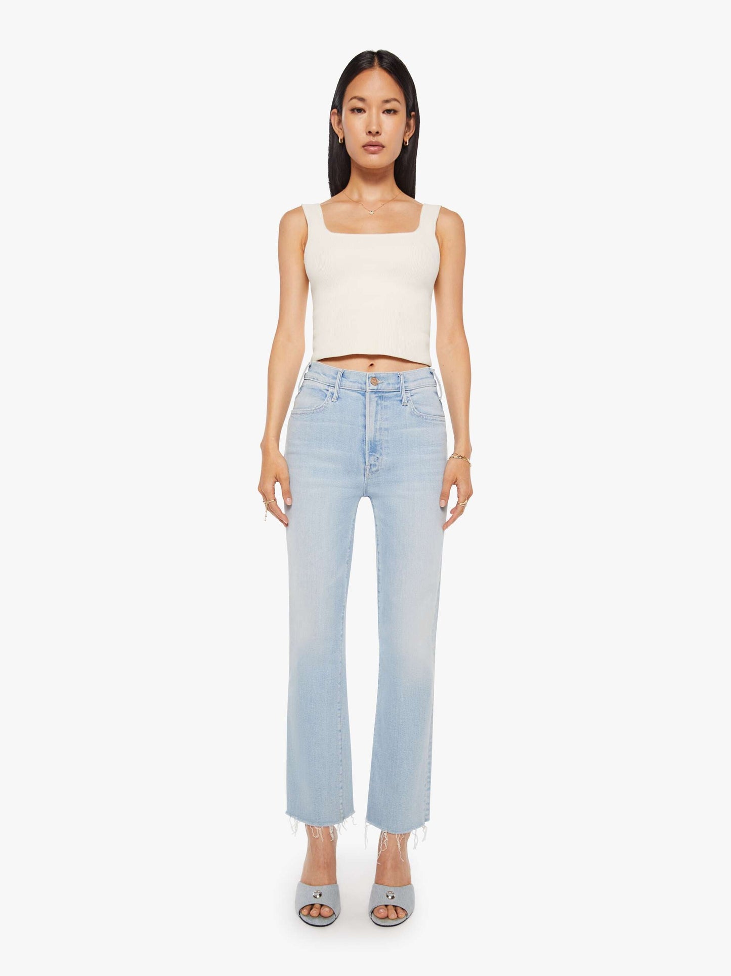 Mother Denim The Hustler Ankle Fray Blue (Light-Pastel)