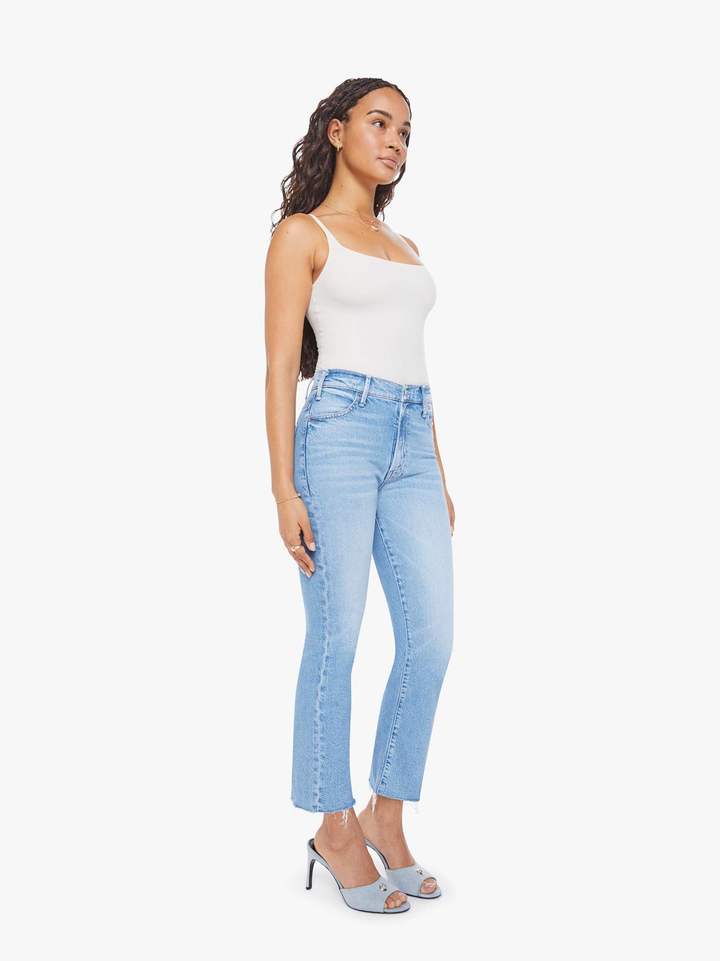 Mother Denim PETITES The Lil Hustler Ankle Fray Blue (Light-Pastel)