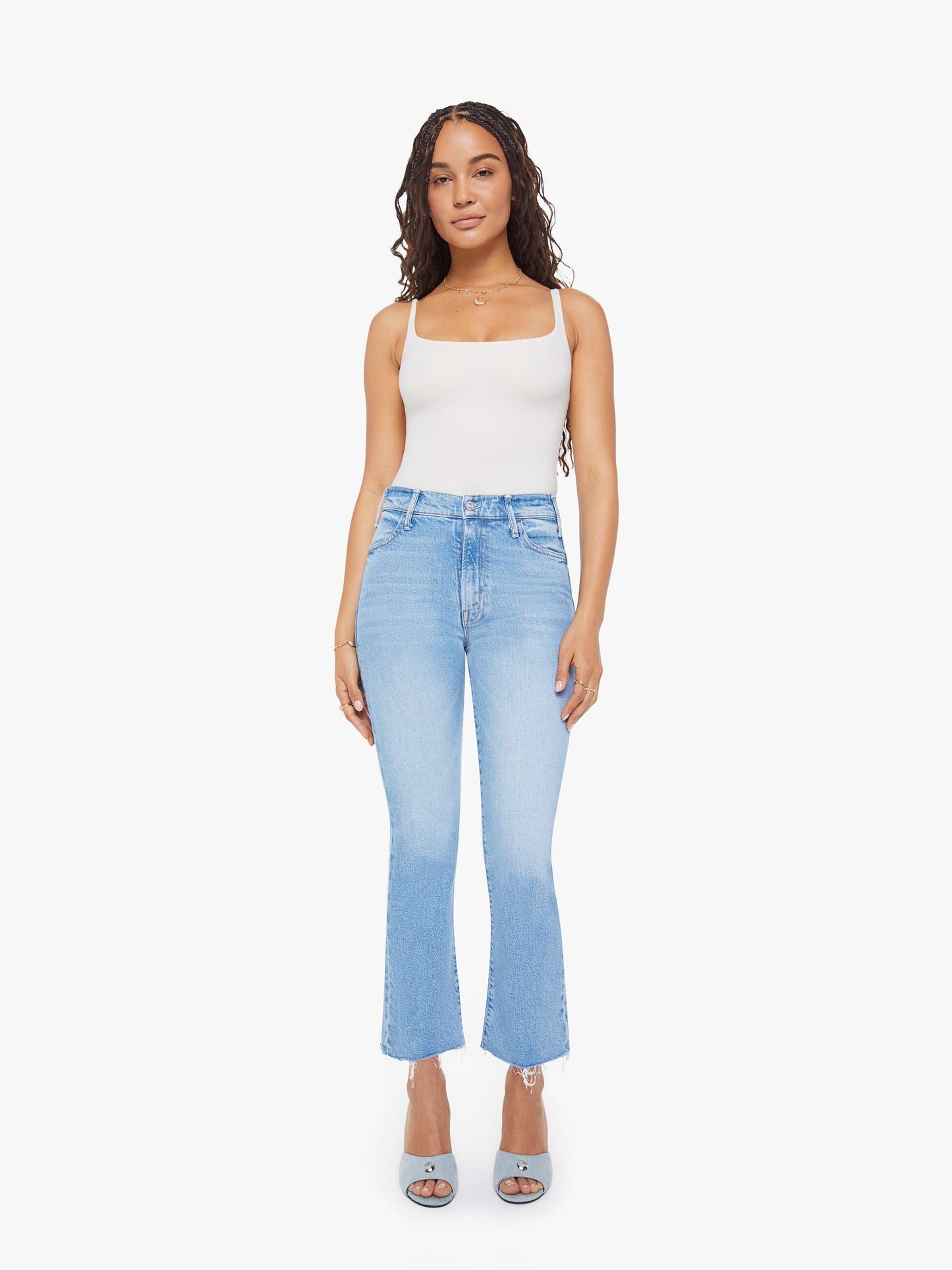 Mother Denim PETITES The Lil Hustler Ankle Fray Blue (Light-Pastel)