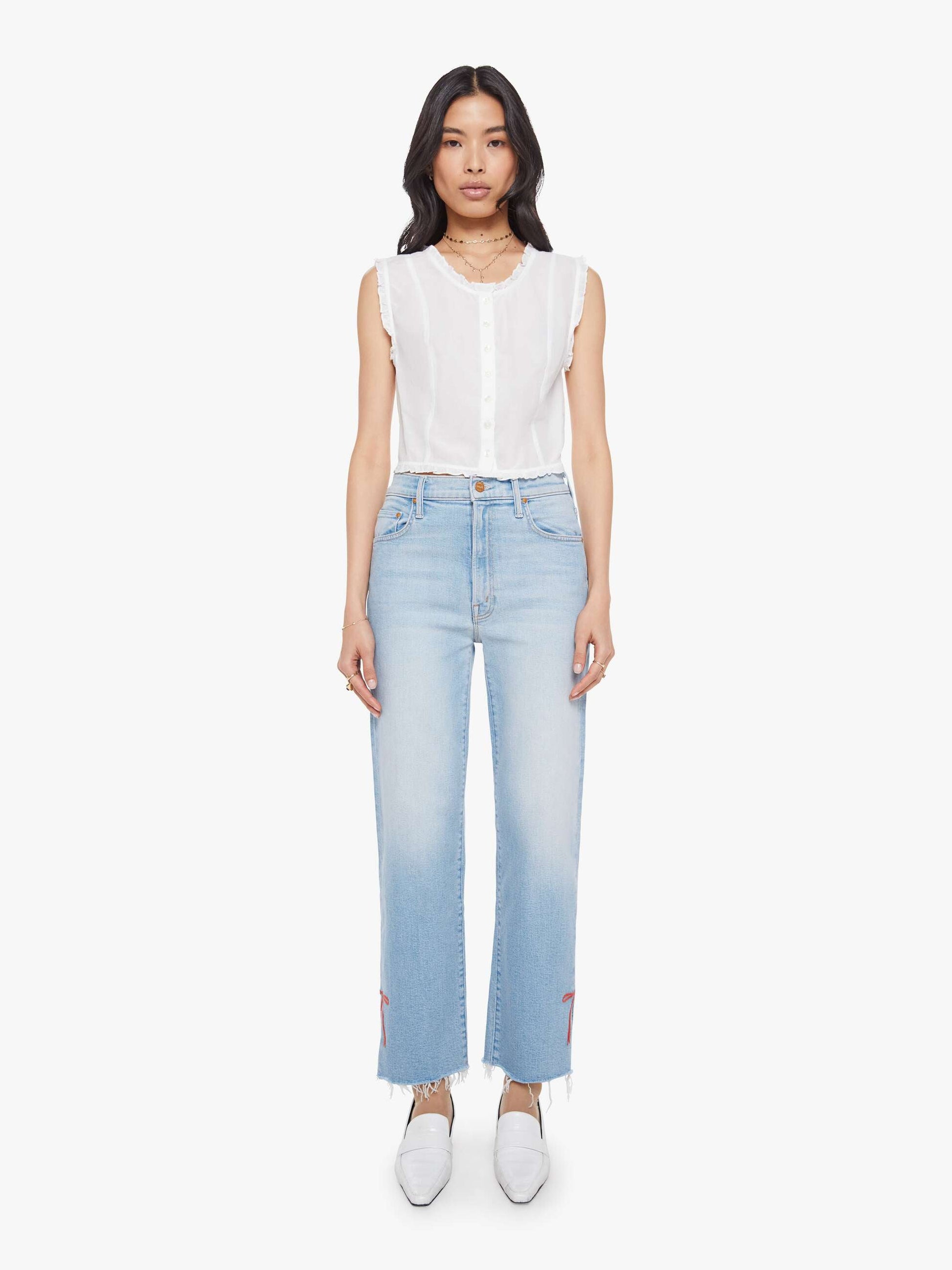 Mother Denim The Rambler Zip Slice Hover Fray Blue (Light-Pastel)