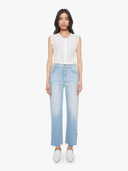Mother Denim The Rambler Zip Slice Hover Fray Blue (Light-Pastel)