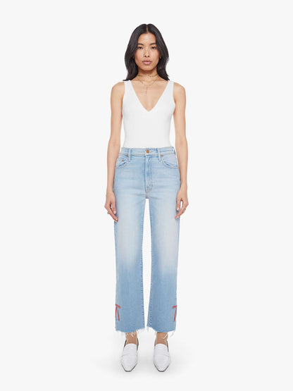 Mother Denim The Rambler Zip Slice Hover Fray Blue (Light-Pastel)