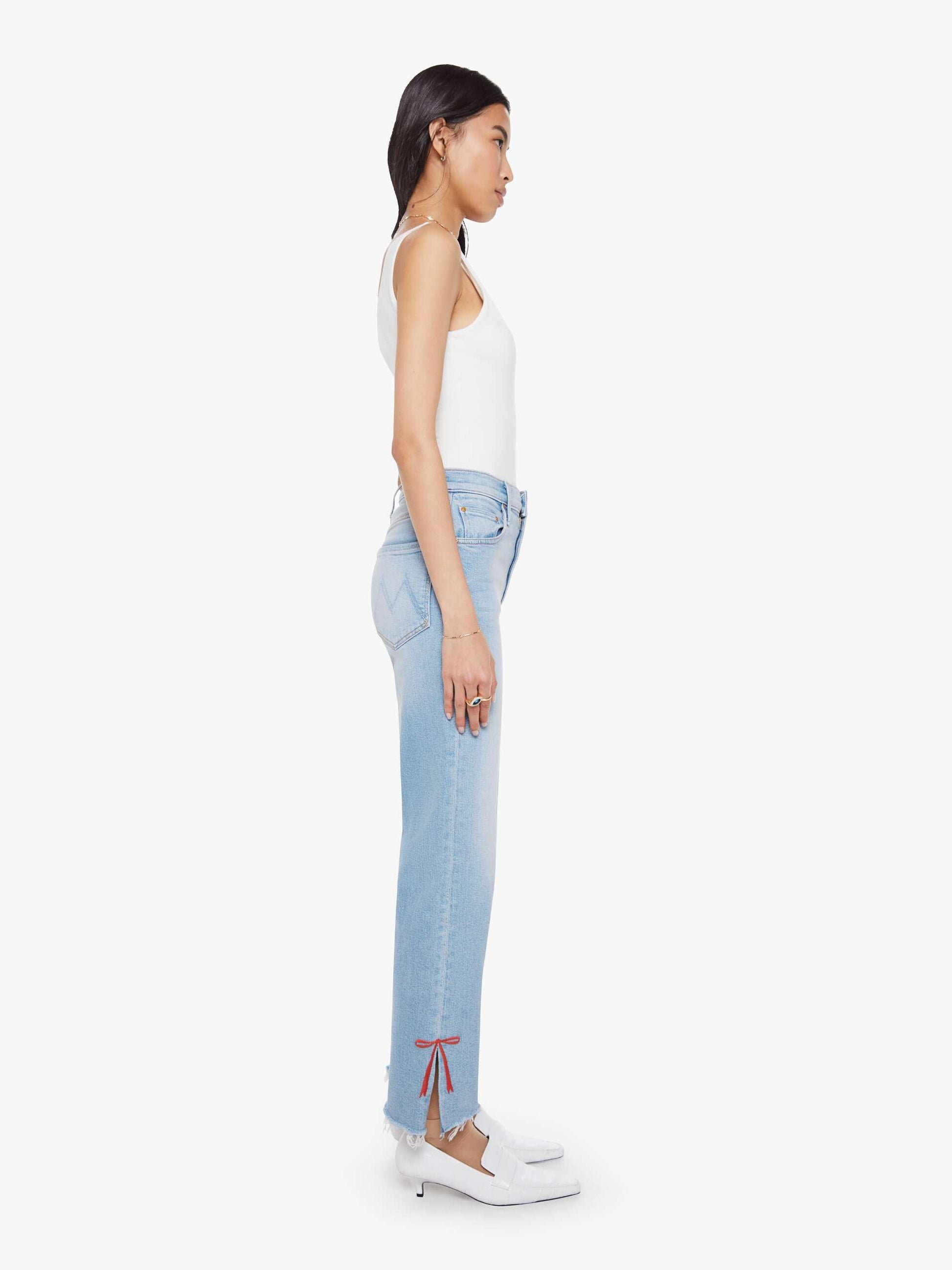 Mother Denim The Rambler Zip Slice Hover Fray Blue (Light-Pastel)