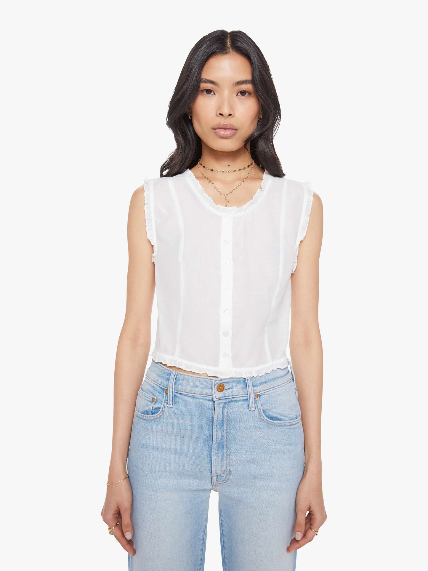Mother Denim The Rambler Zip Slice Hover Fray Blue (Light-Pastel)