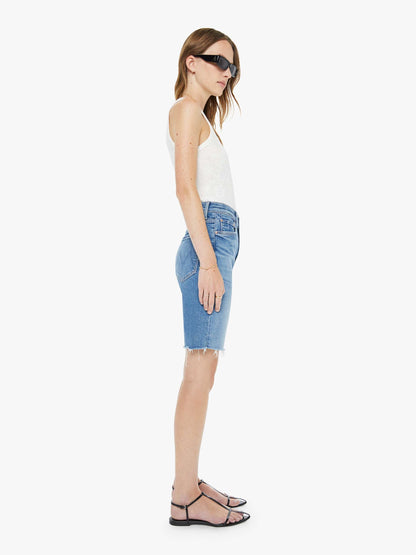 Mother Denim High Waisted Rider Bermuda Short Fray Float My Boat