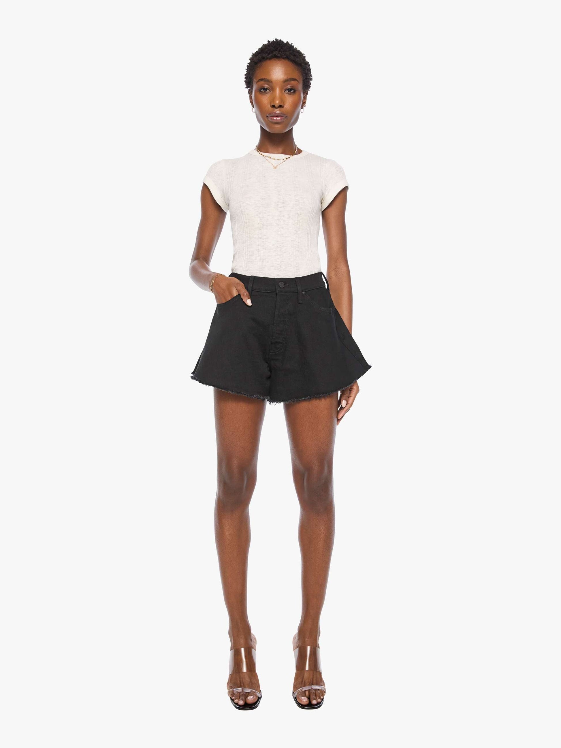 Mother Denim The Flutter Short Fray Black