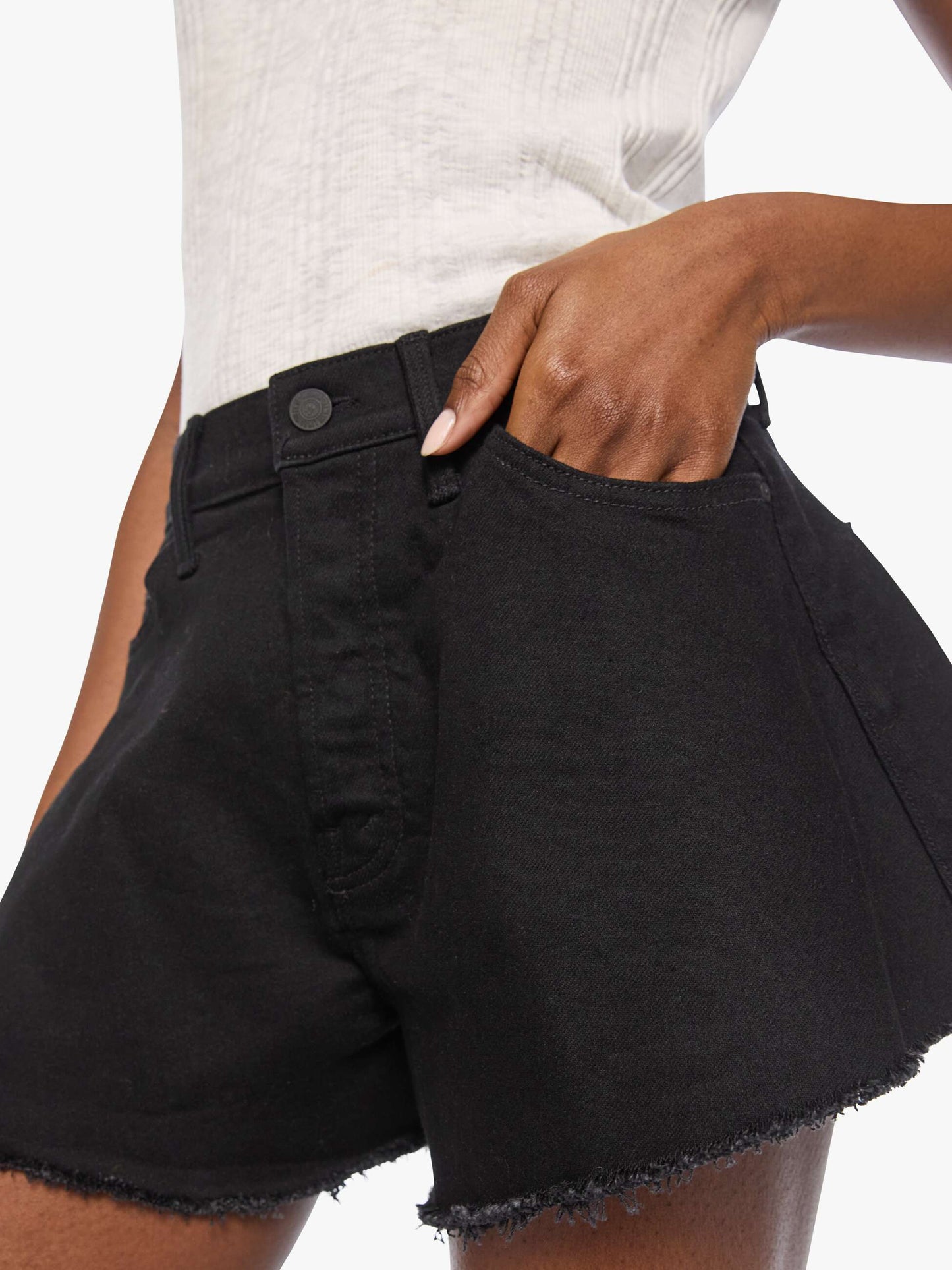 Mother Denim The Flutter Short Fray Black
