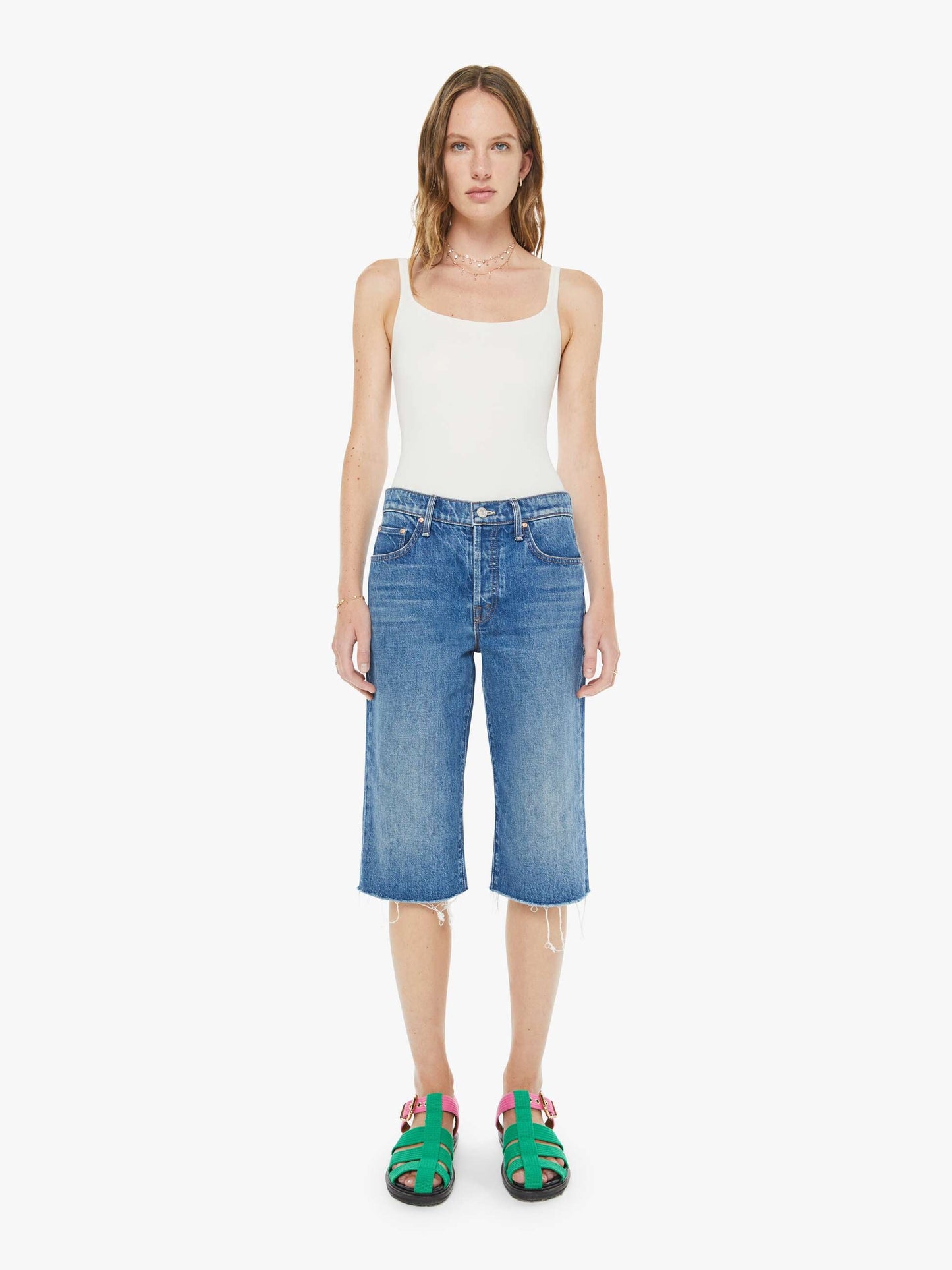 Mother Denim The Kick It Half N' Half Fray Green Thumb