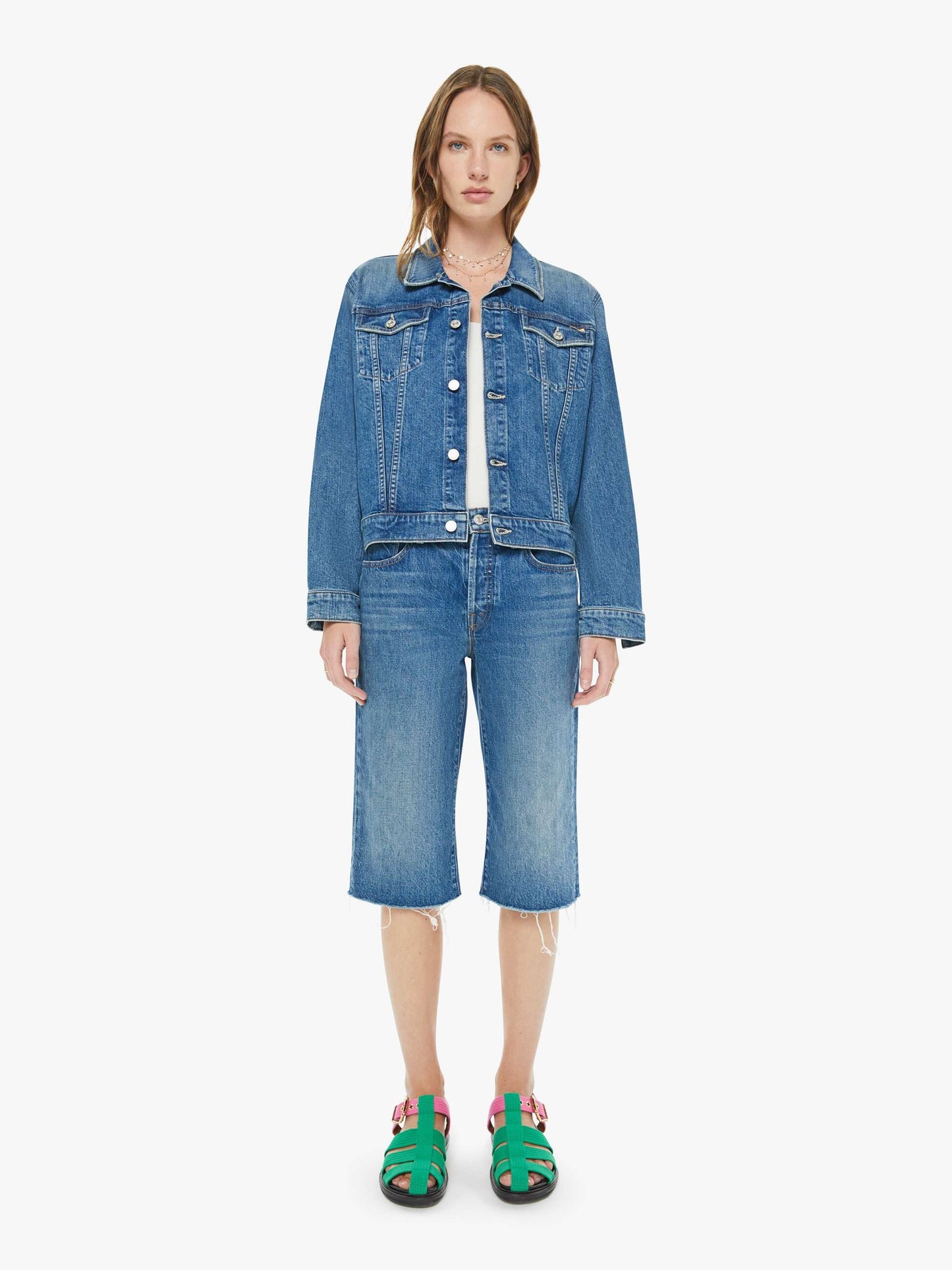Mother Denim The Kick It Half N' Half Fray Green Thumb