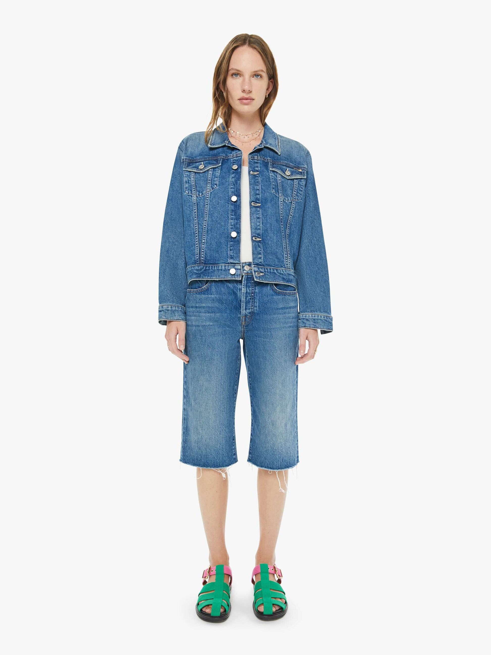 Mother Denim The Kick It Half N' Half Fray Green Thumb