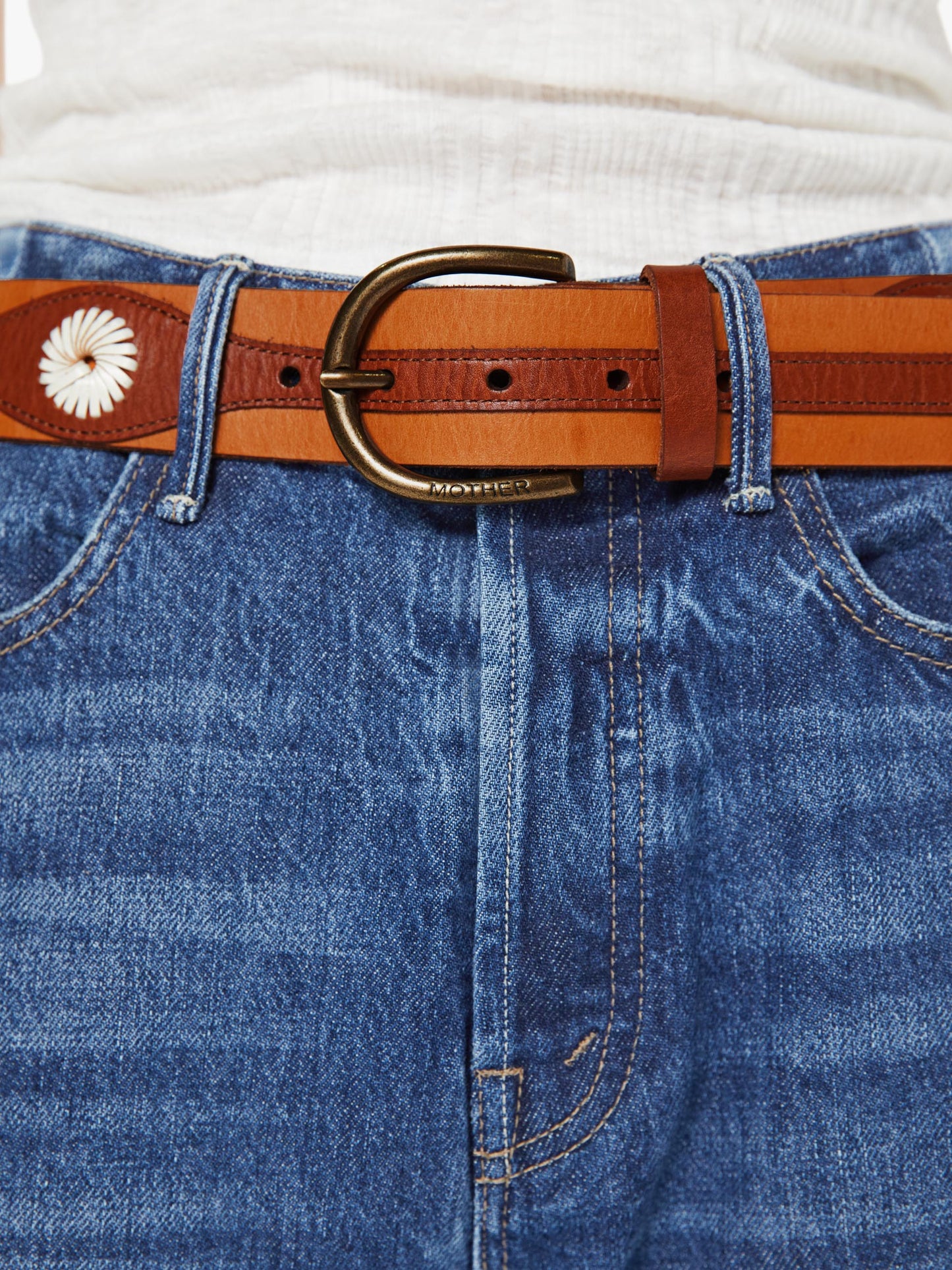 Mother Denim The 2 Tone Leather Belt Natural And Cognac