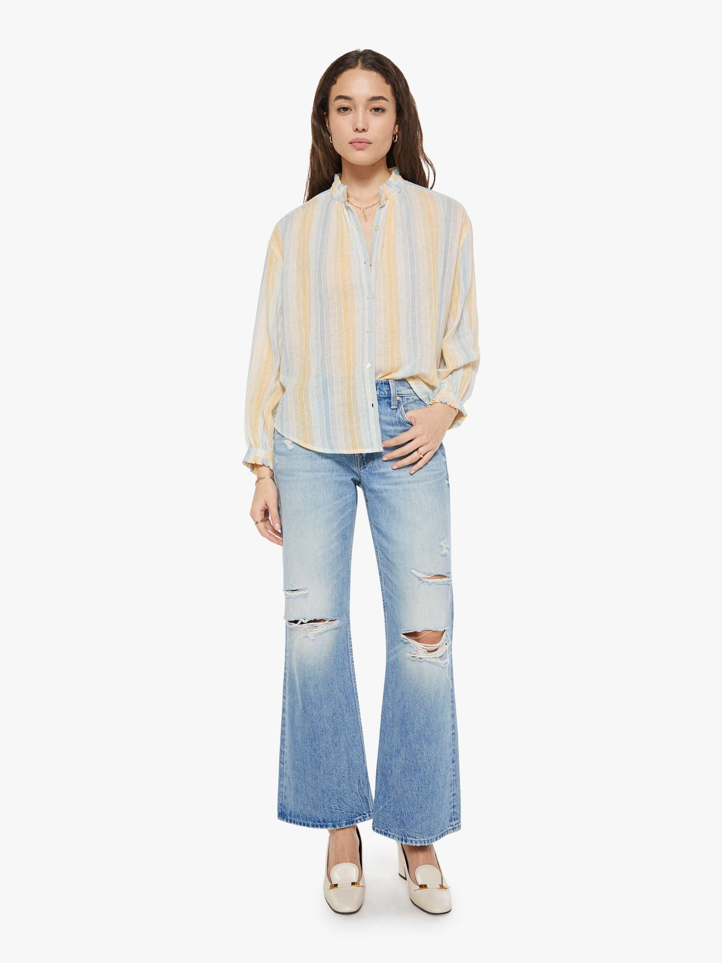 Mother Denim Alix of Bohemia Poet Blouse SUNWASH STRIPE