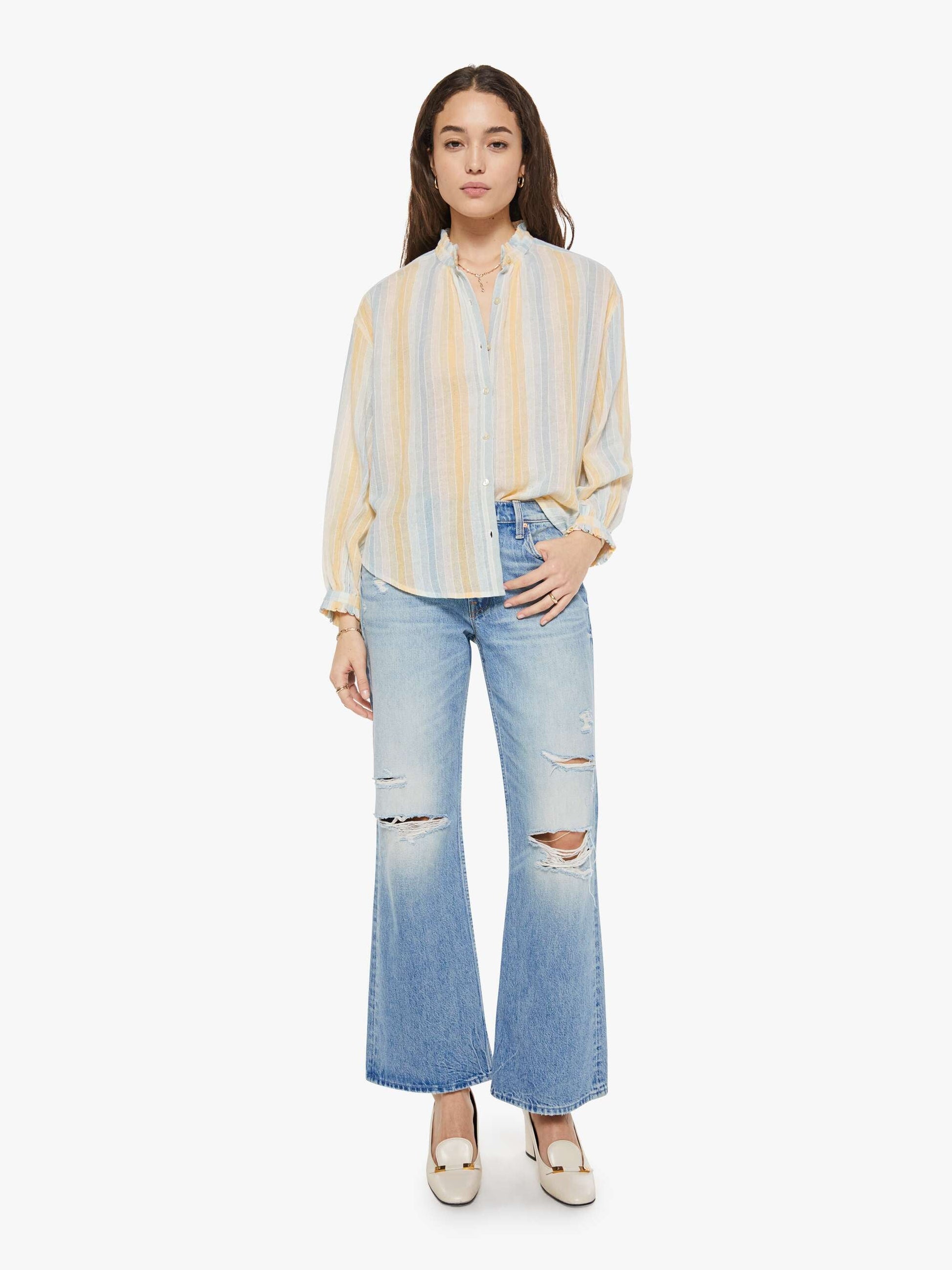 Mother Denim Alix of Bohemia Poet Blouse SUNWASH STRIPE