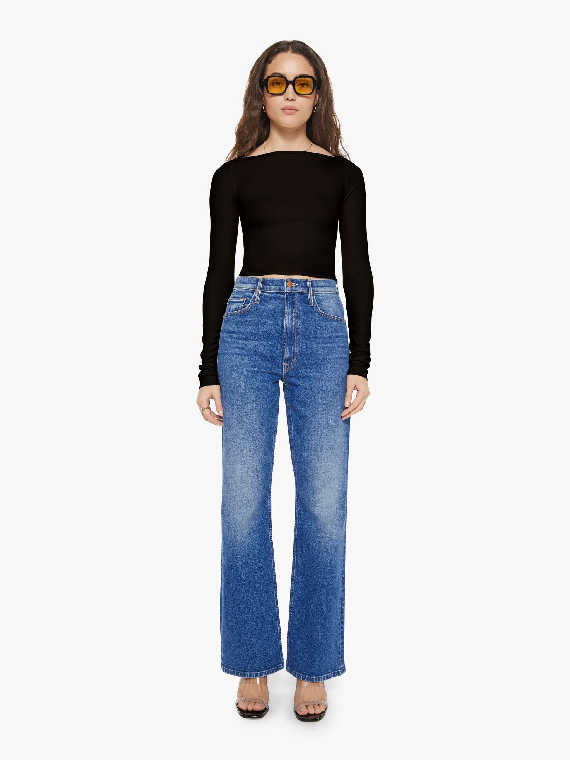 Mother Denim Eterne Long Sleeve Boatneck Top Black