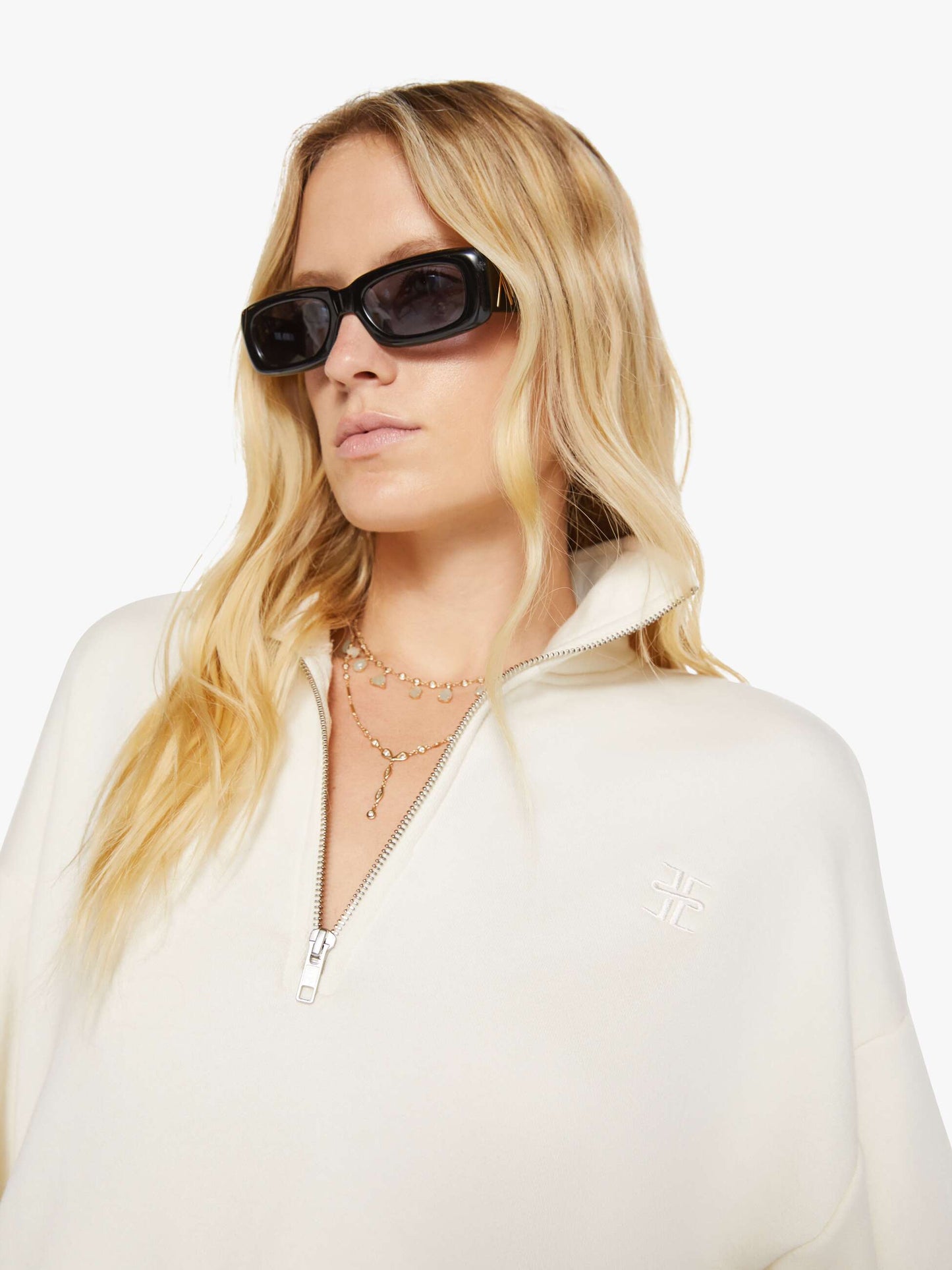 Mother Denim Eterne Cropped Half-Zip Sweatshirt White (Open)