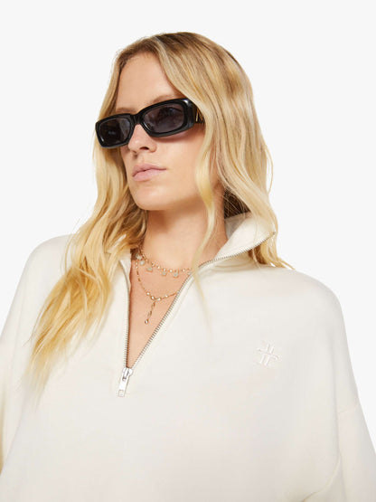 Mother Denim Eterne Cropped Half-Zip Sweatshirt White (Open)