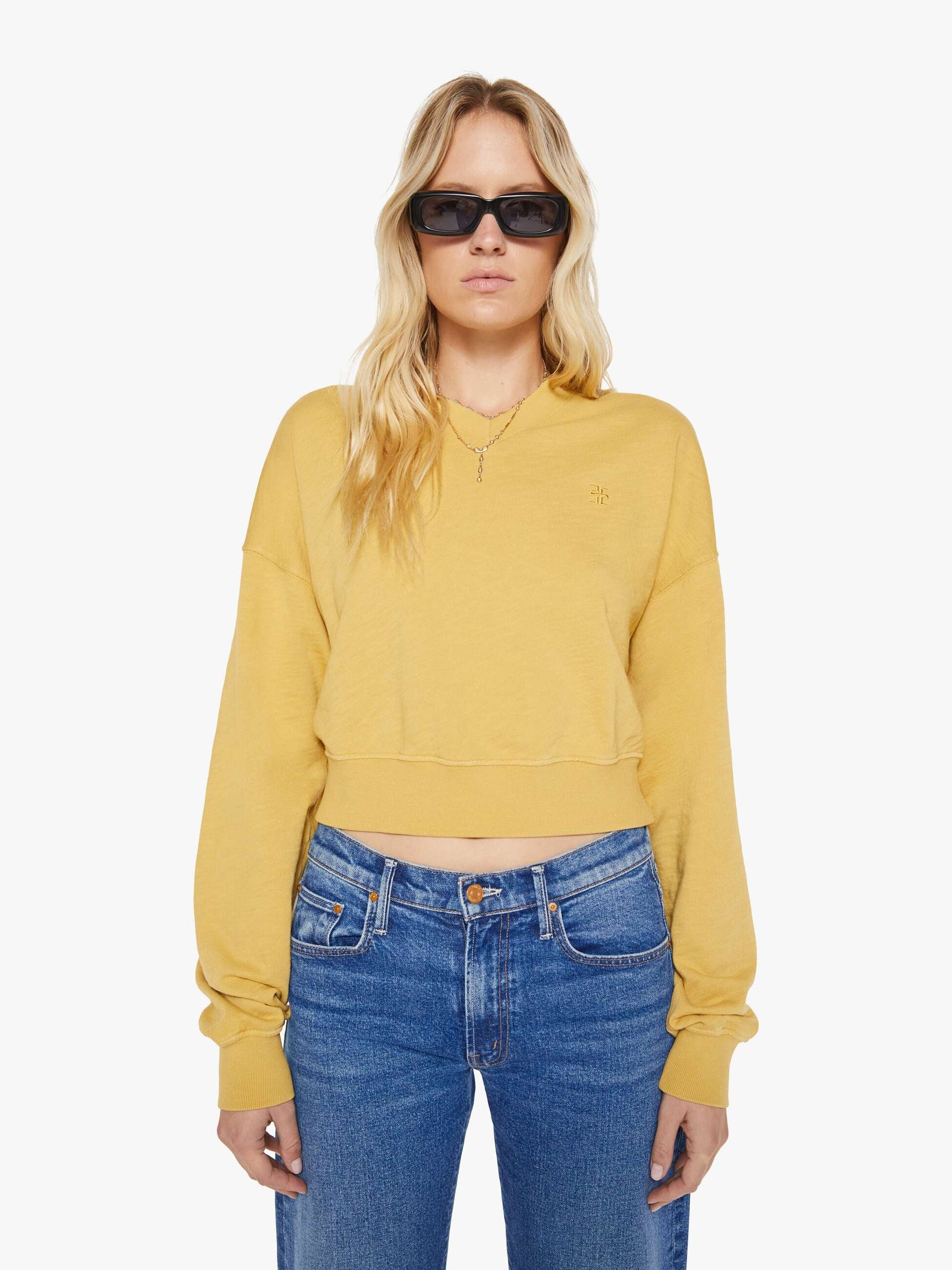 Mother Denim Eterne Cropped V-Neck Sweatshirt Beige (Khaki)